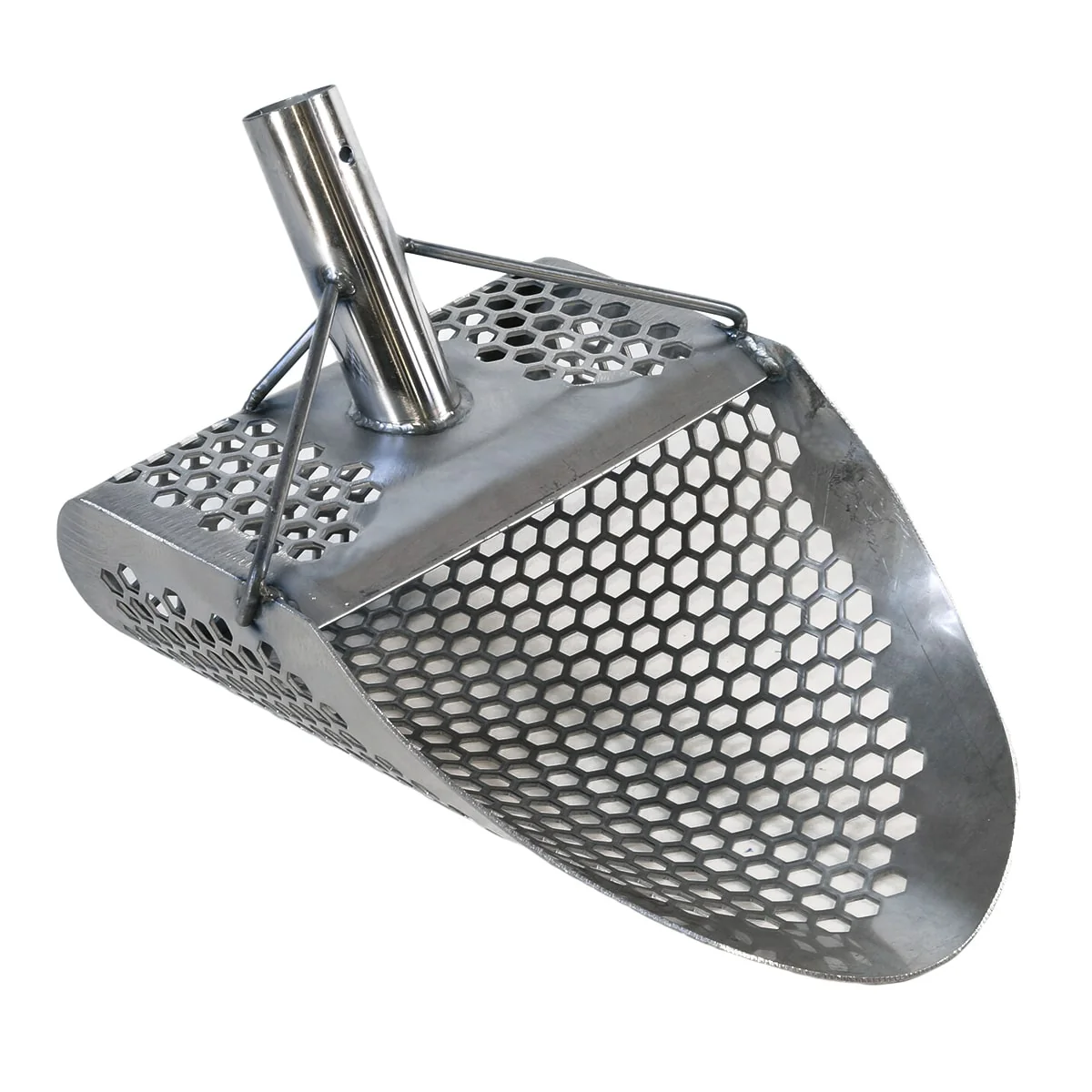 Dune Scoops Hydra 11" x 8" Stainless Steel Metal Detector Sand Scoop w/ Lg Hexagon Holes - Image 1