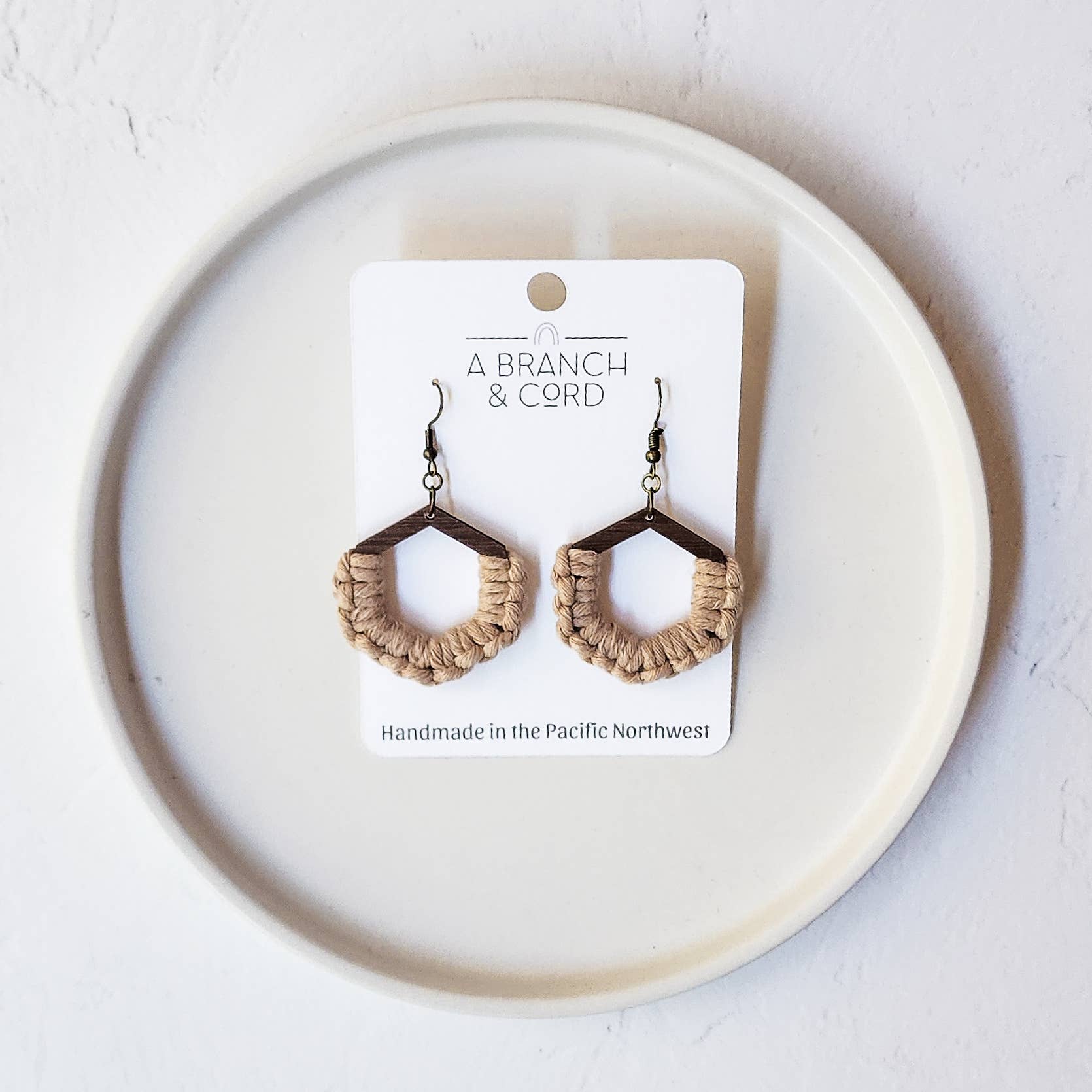 Macrame Knotted Honeycomb Earrings - Pick Your Own: Nude - Image 1
