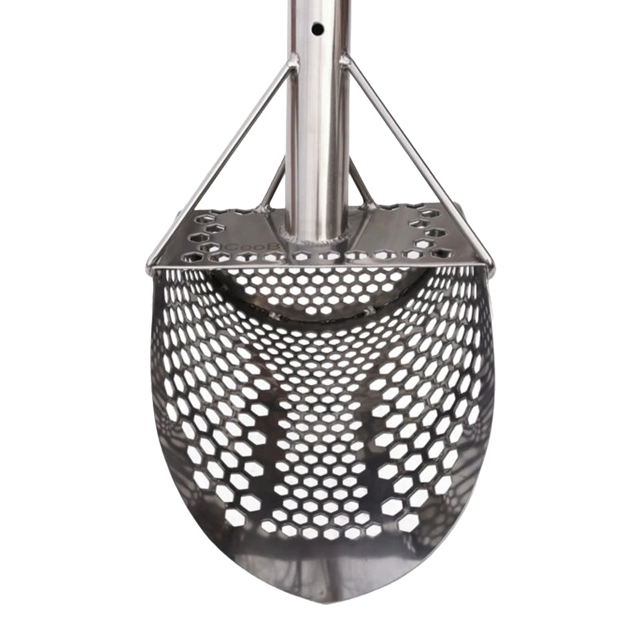 CooB 9" x 6.25" Stainless Steel Sand Scoop - Hexagon Holes - Image 2