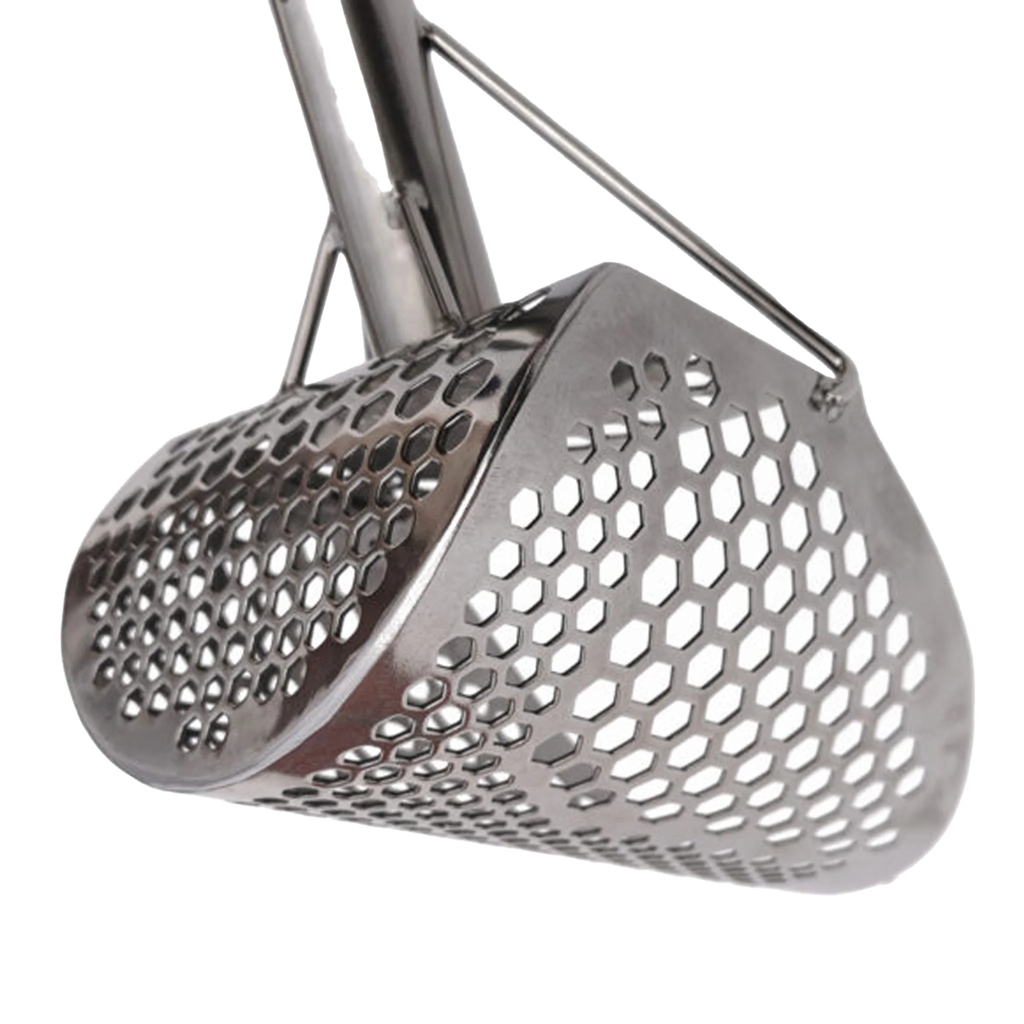 CooB 9" x 6.25" Stainless Steel Sand Scoop - Hexagon Holes - Image 3