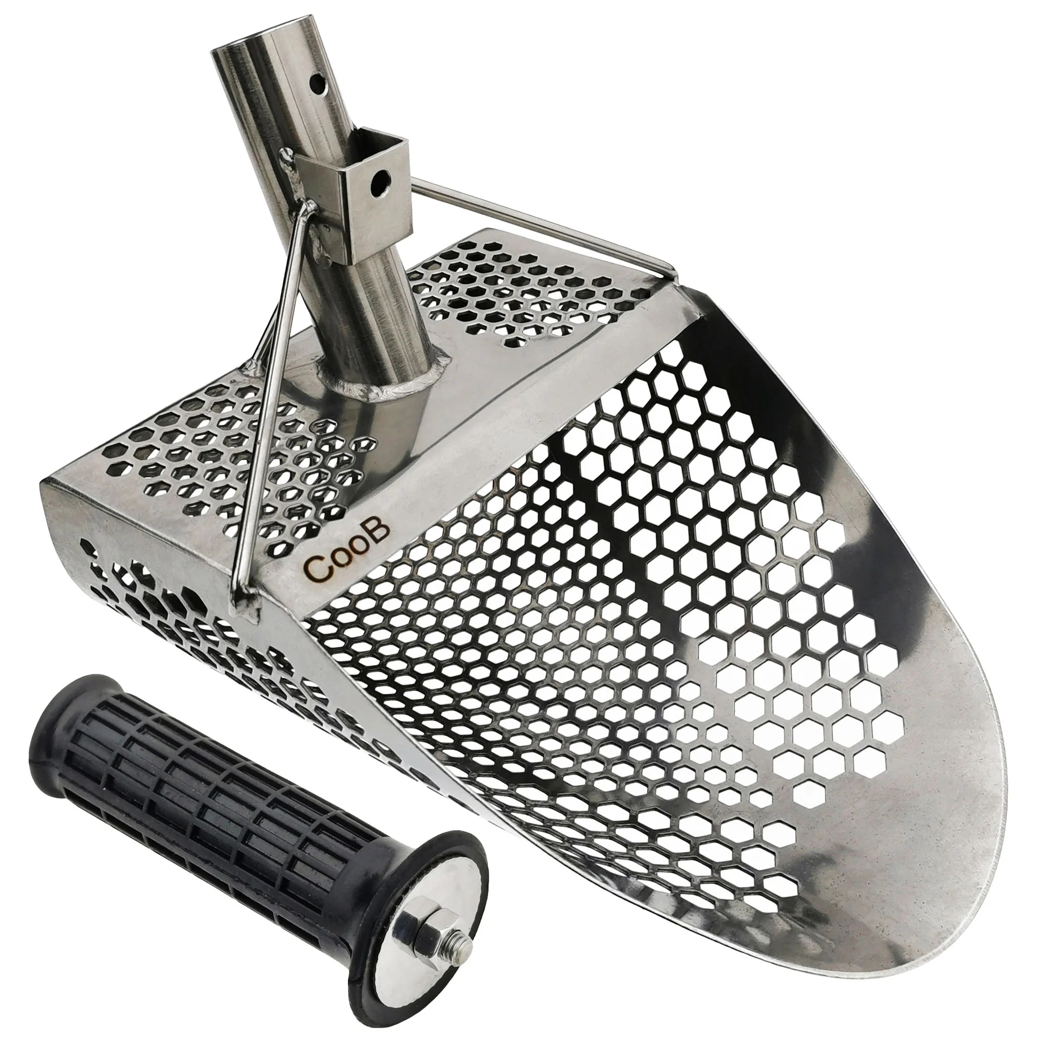 CooB 11.5" x 8" Stainless Steel Hand Sand Scoop - Hexagon Holes - Image 1