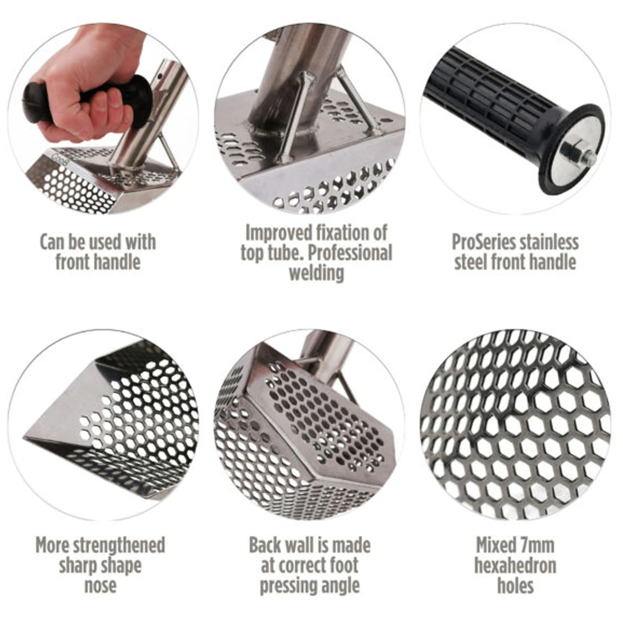 CooB 9" x 5.1" Stainless Steel Sand Scoop - Hexagon Holes - Image 3