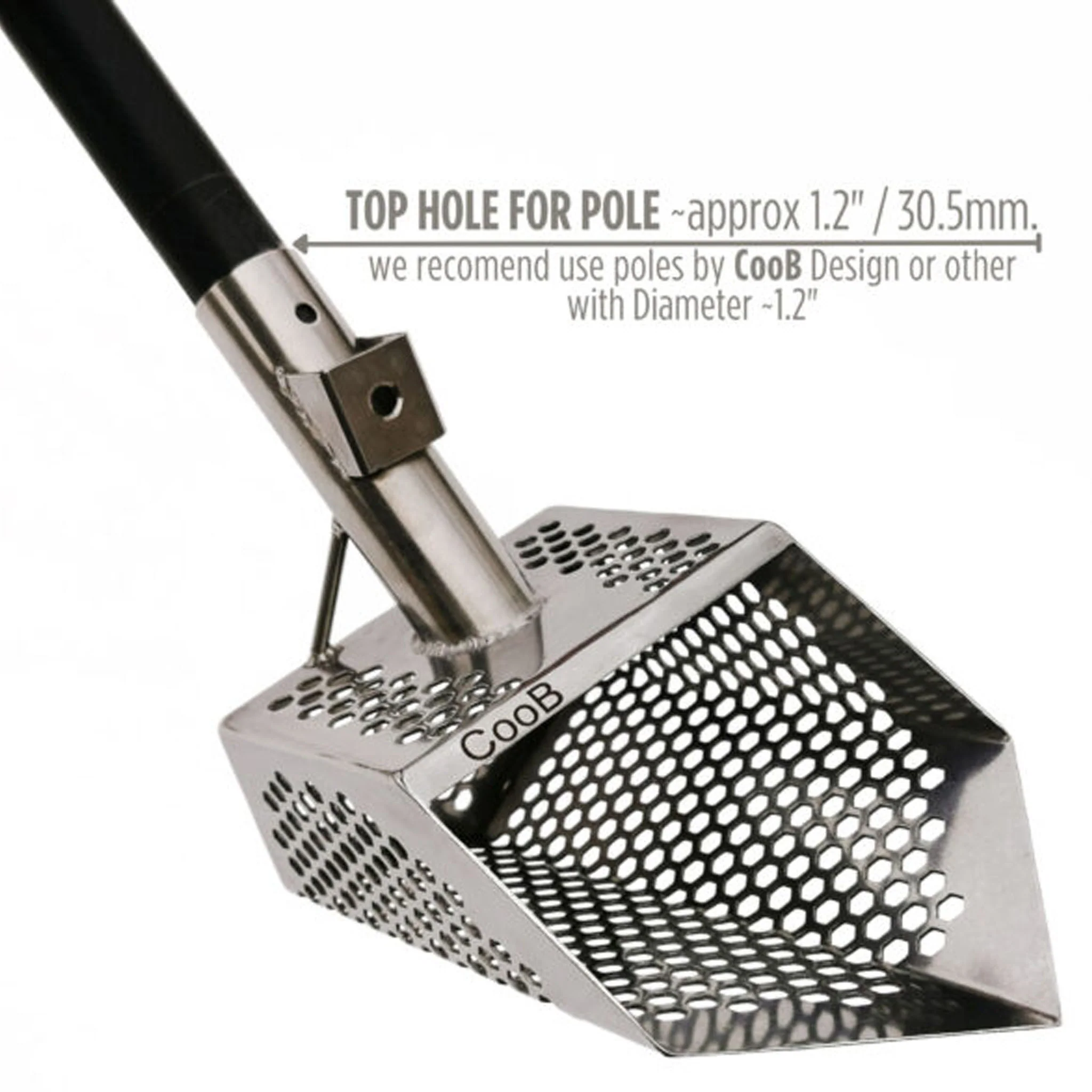 CooB 9" x 5.1" Stainless Steel Sand Scoop - Hexagon Holes - Image 2