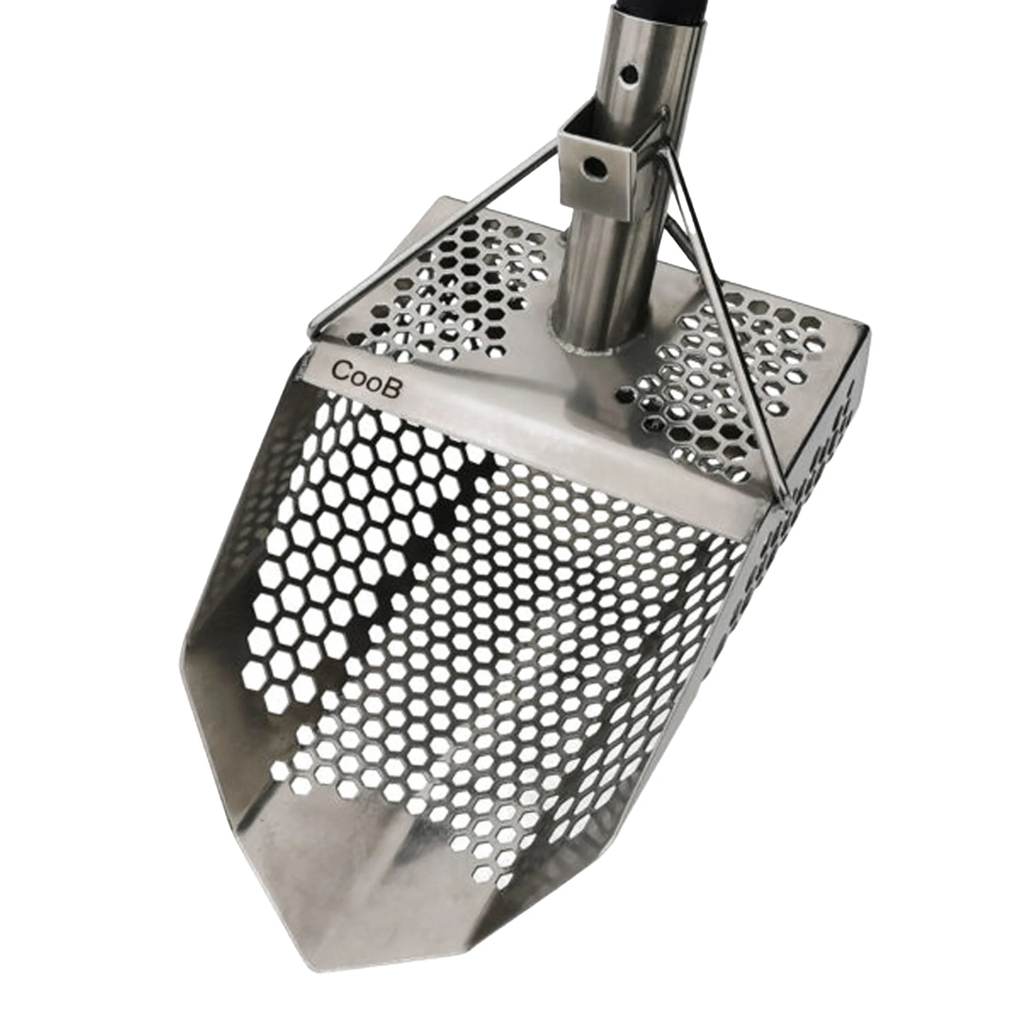 CooB 11.5" x 7" Stainless Steel Sand Scoop - Hexagon Holes - Image 3