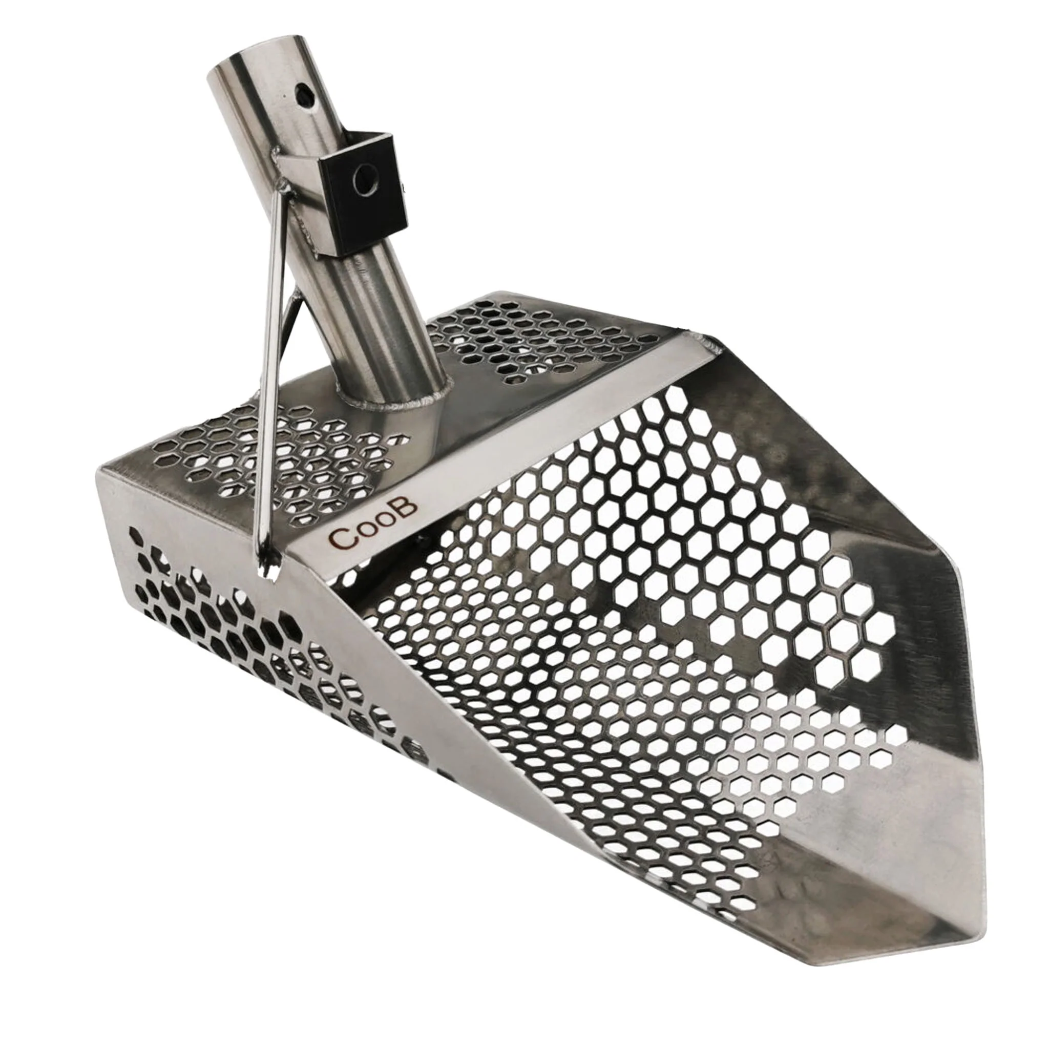 CooB 11.5" x 7" Stainless Steel Sand Scoop - Hexagon Holes - Image 2