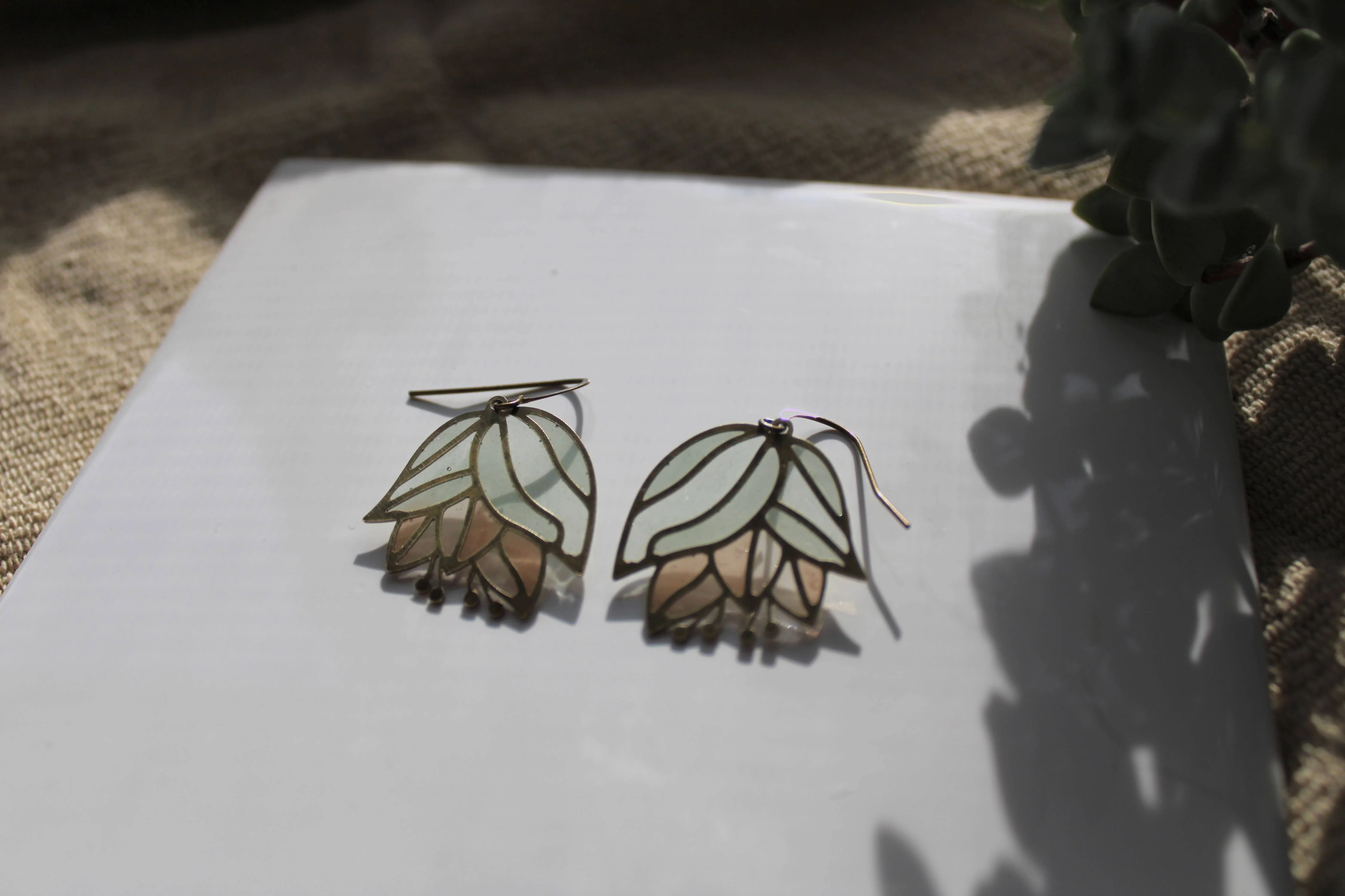 Lotus Bud // Stained Glass Resin Earrings - Image 3