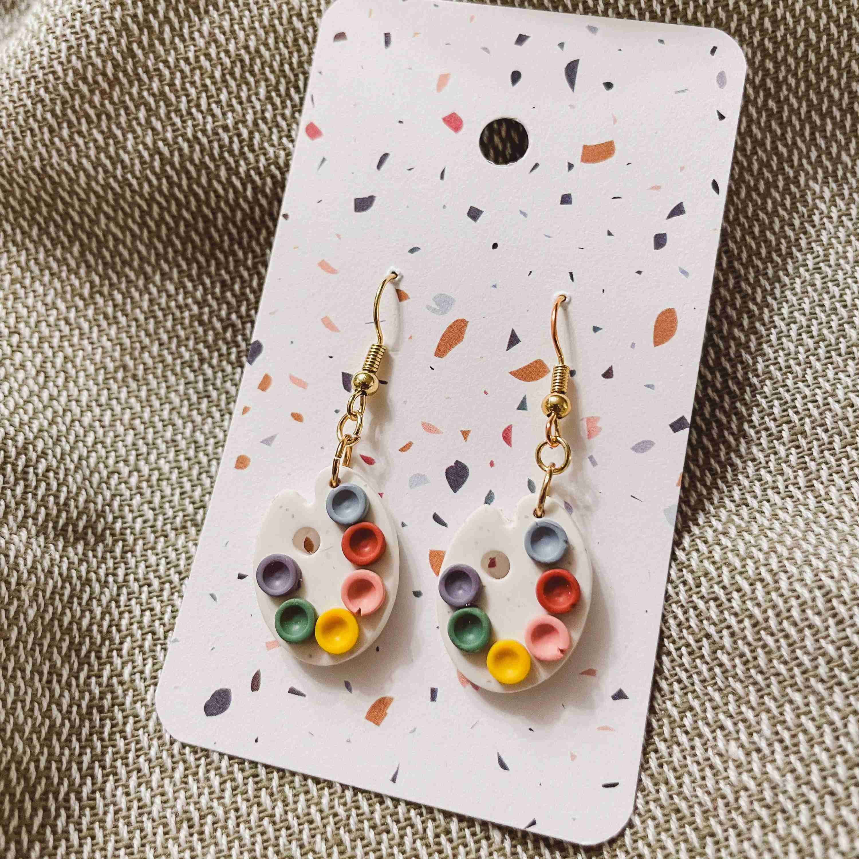 Artist Paint Palette Earrings, White Speckled - Image 2
