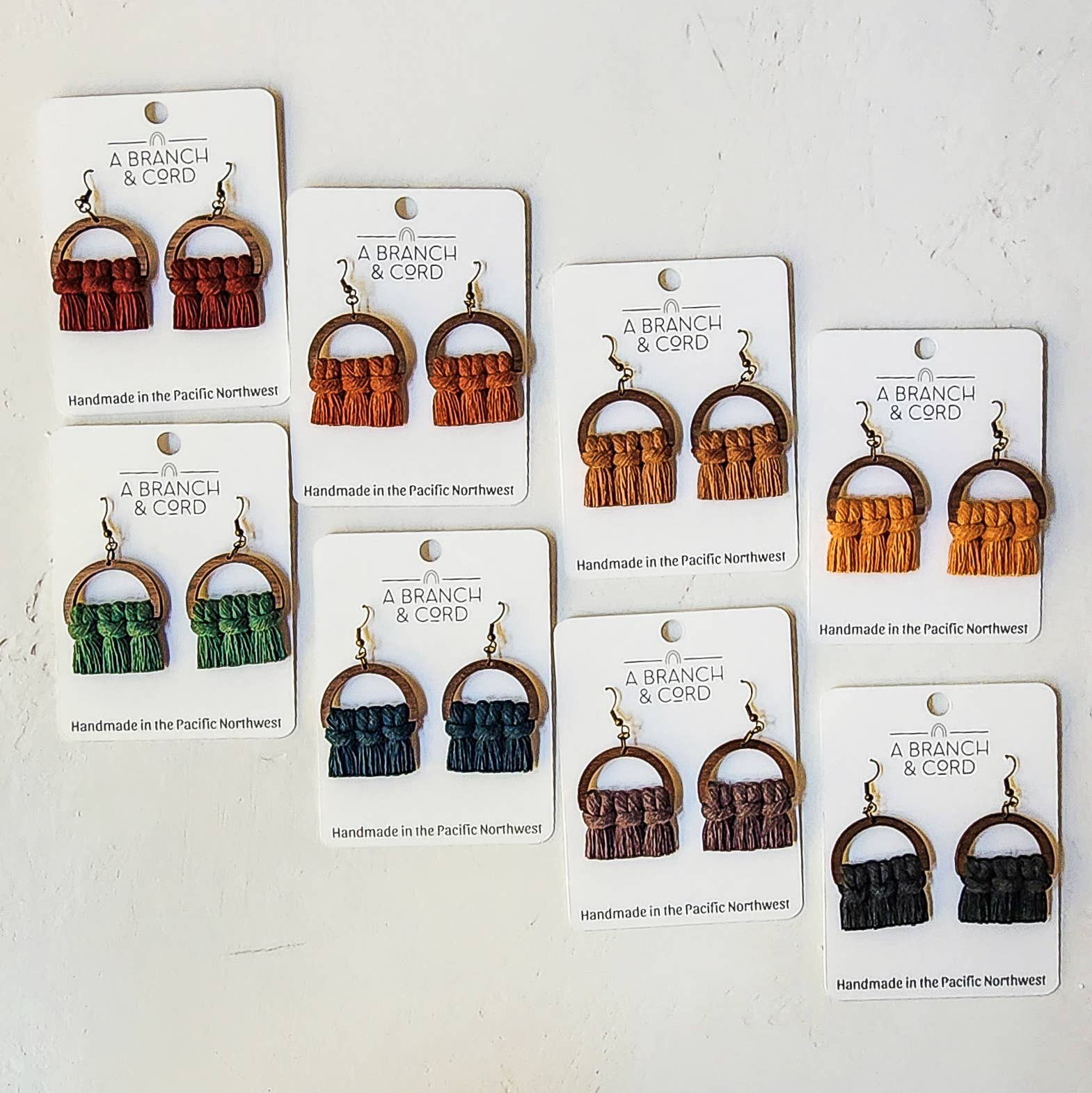 Macrame Fringe Earrings Semi Circle Fall Colors: Citrus - Image 3