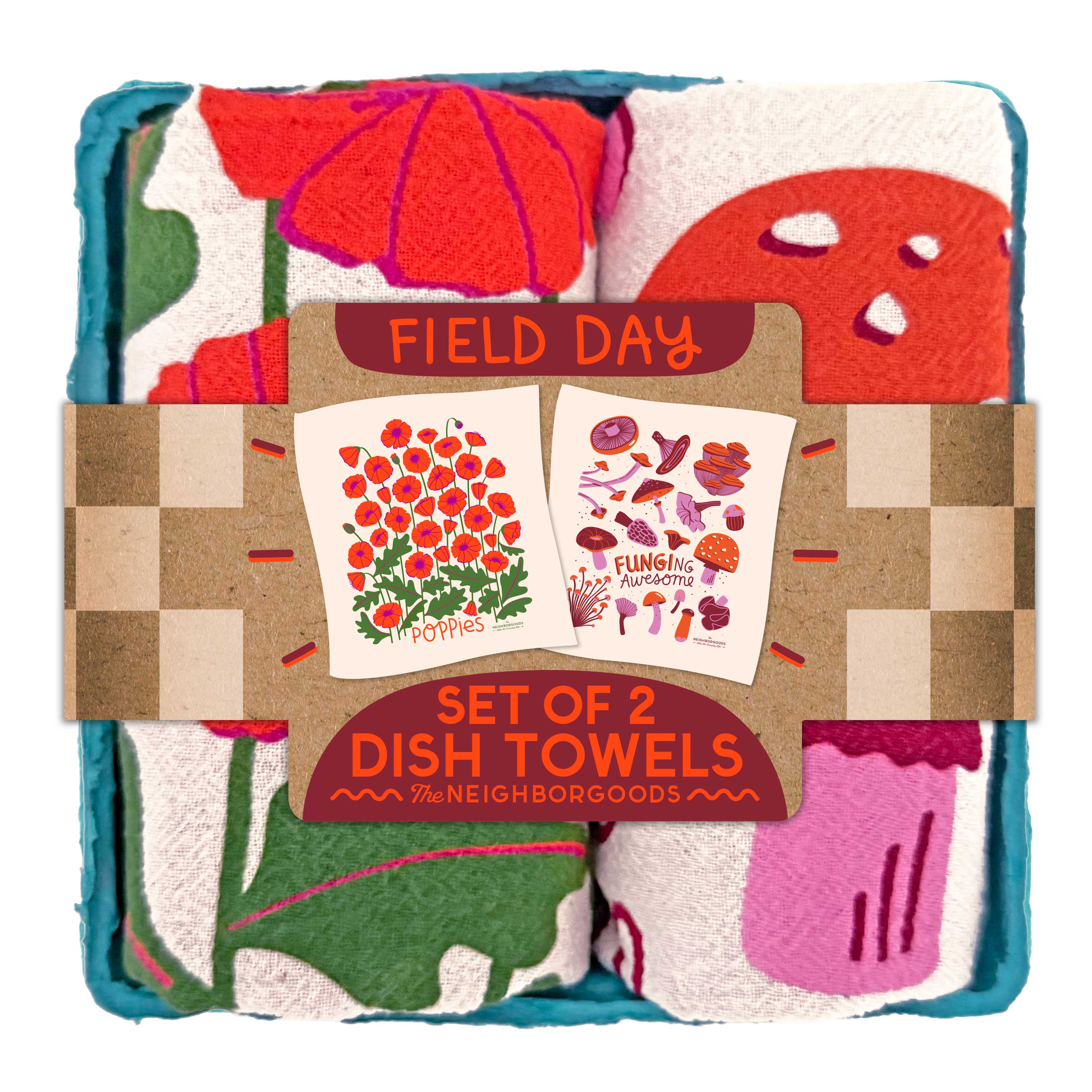 FIELD DAY (Mushrooms, Poppies) – Tea Towel Set of 2