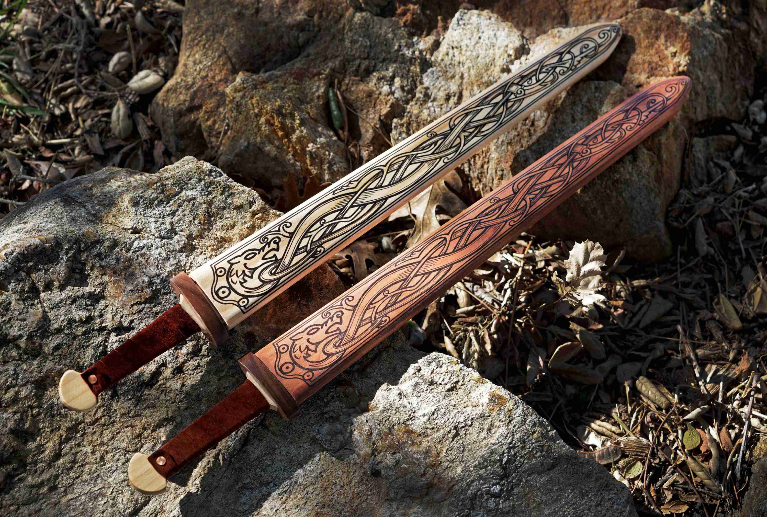 Viking Mini Wooden Sword with Norse Wooden Sheath and Leather Wrapped Handle - Image 1