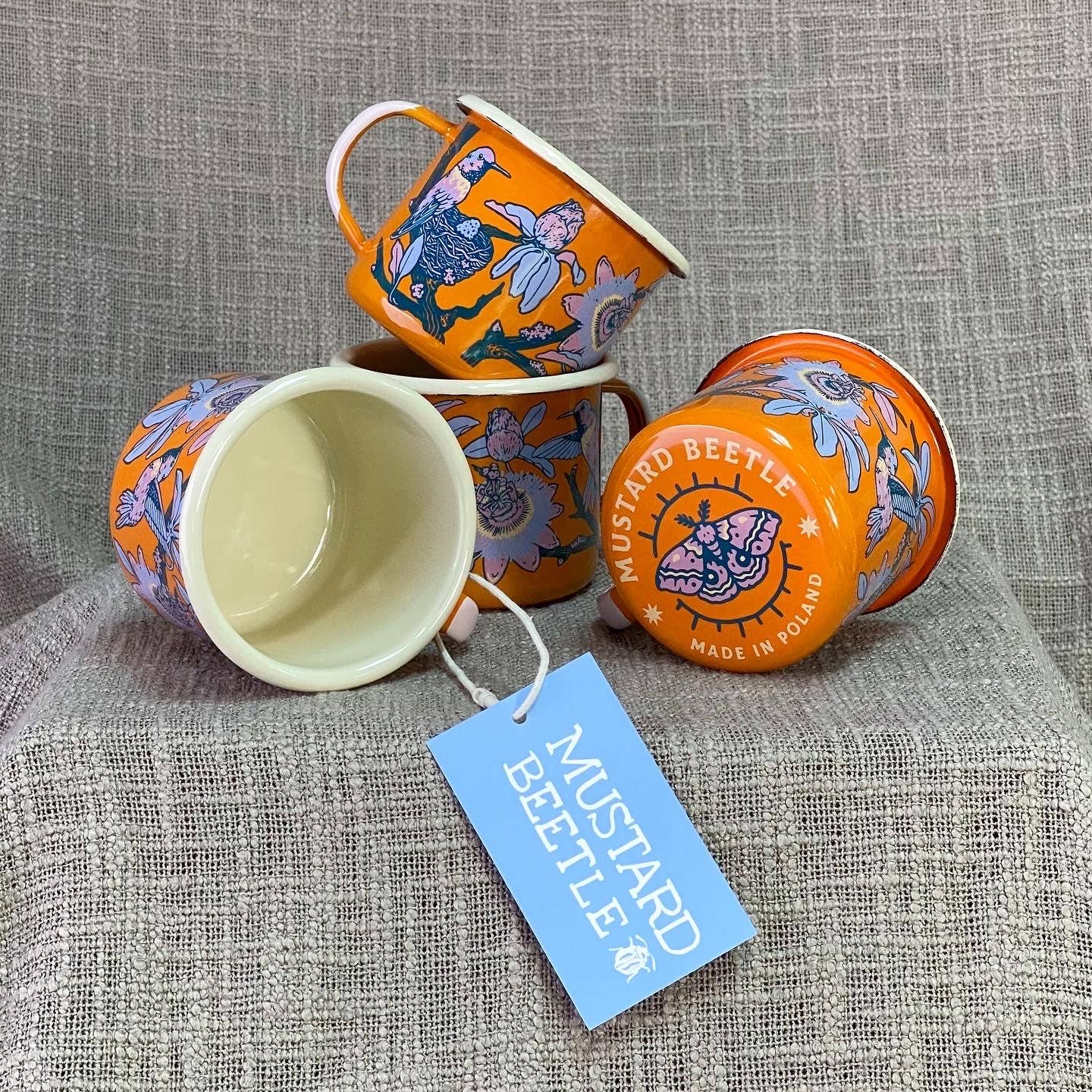 Hummingbirds & Passionflowers Enamel Camp Mug - Image 2