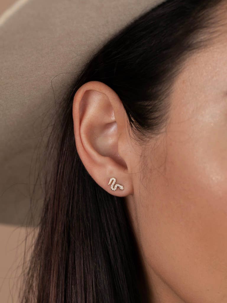 Pave Stud - Snake - Gold Earrings - Image 3