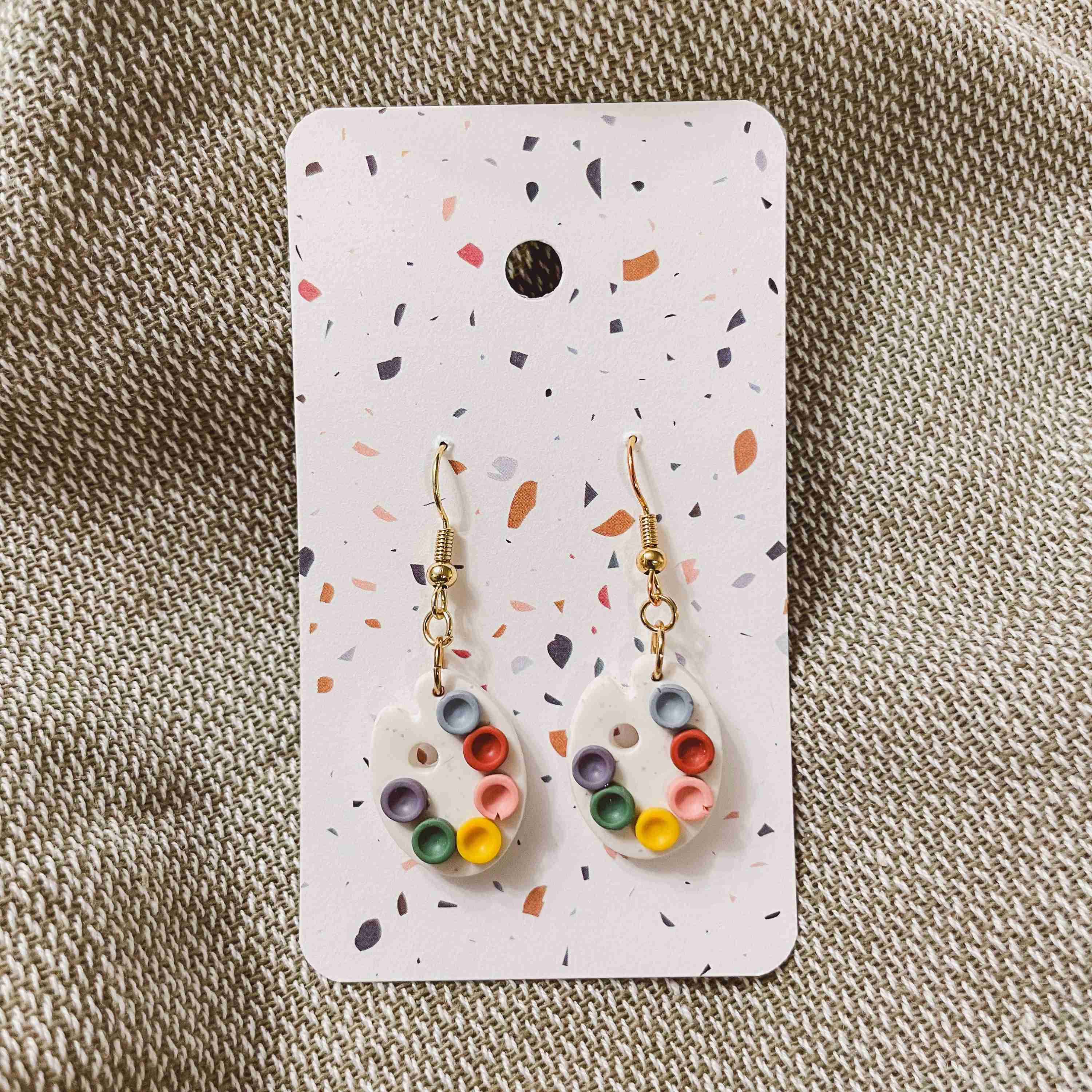 Artist Paint Palette Earrings, White Speckled
