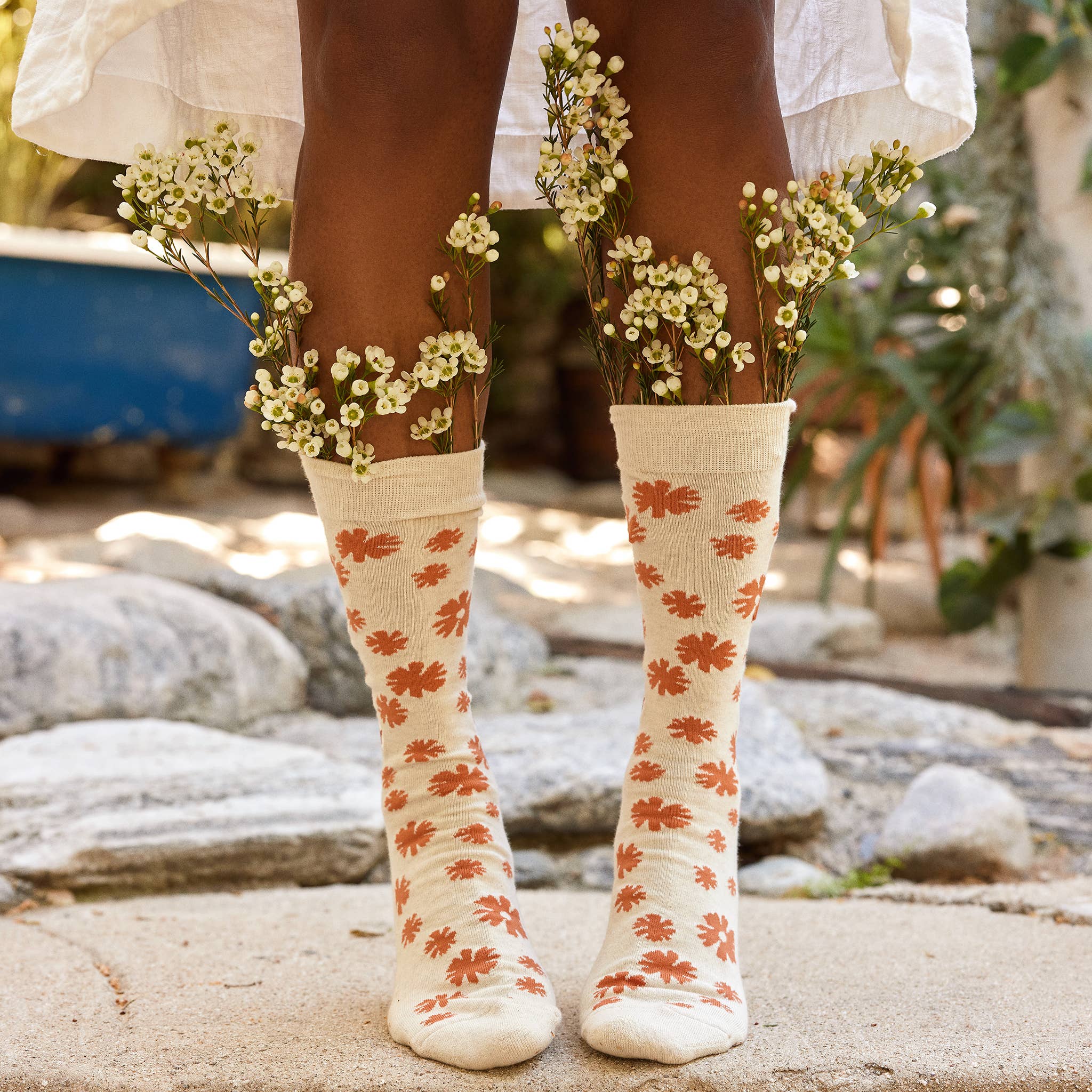 Socks that Stop Violence Against Women (Orange Flowers): Medium - Image 3