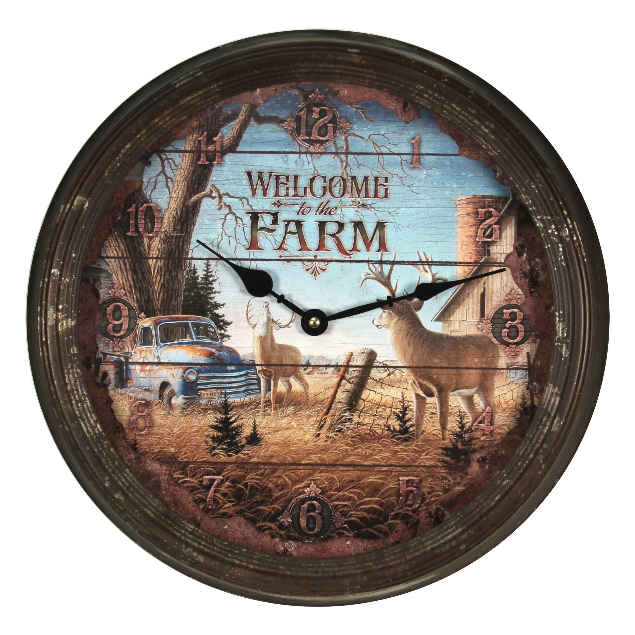 Clock 15-inch Rusted Style-Deer Scene - Image 2