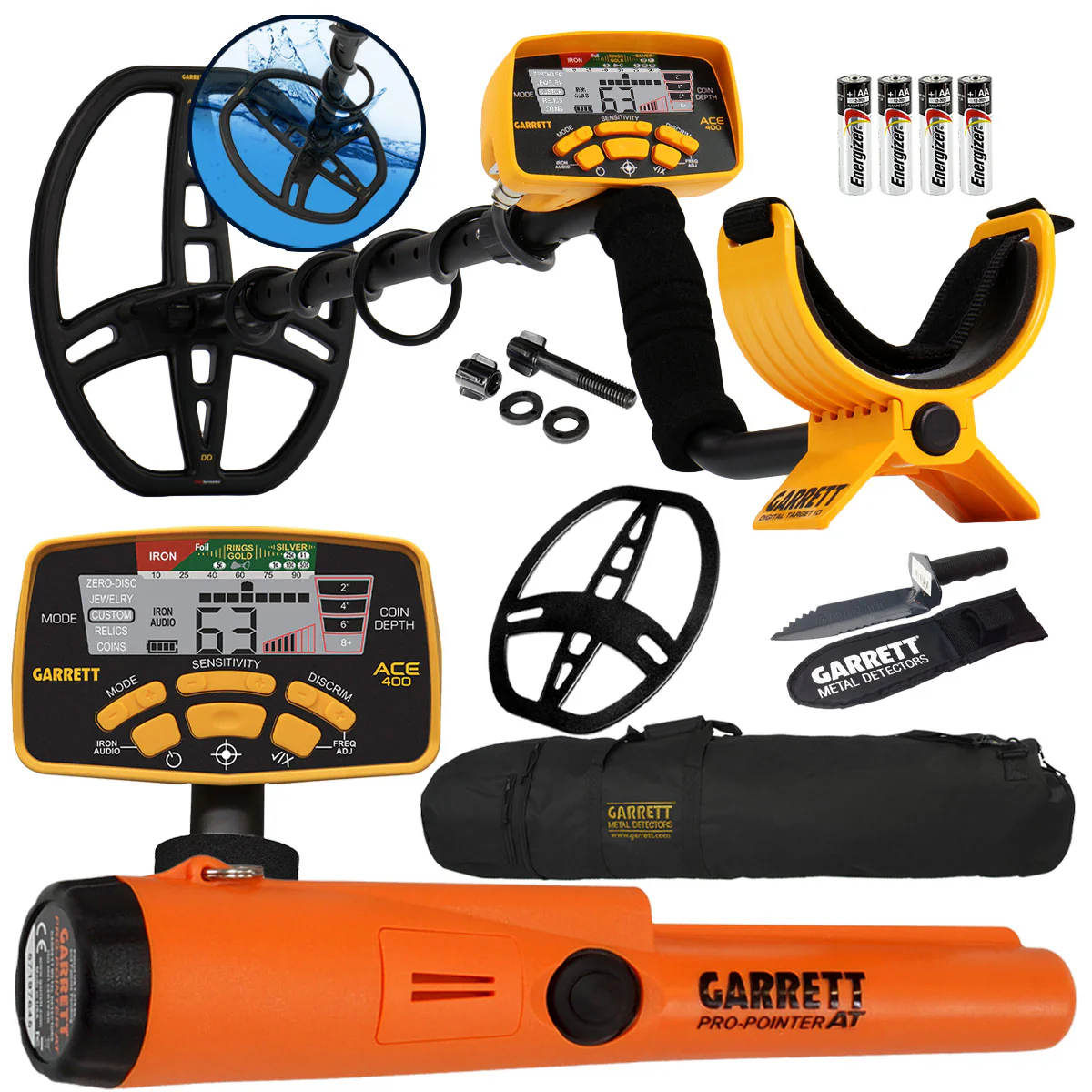 Garrett ACE 400 Metal Detector Pro-Pointer AT Pinpointer, Edge Digger & Carry Bag - Image 1