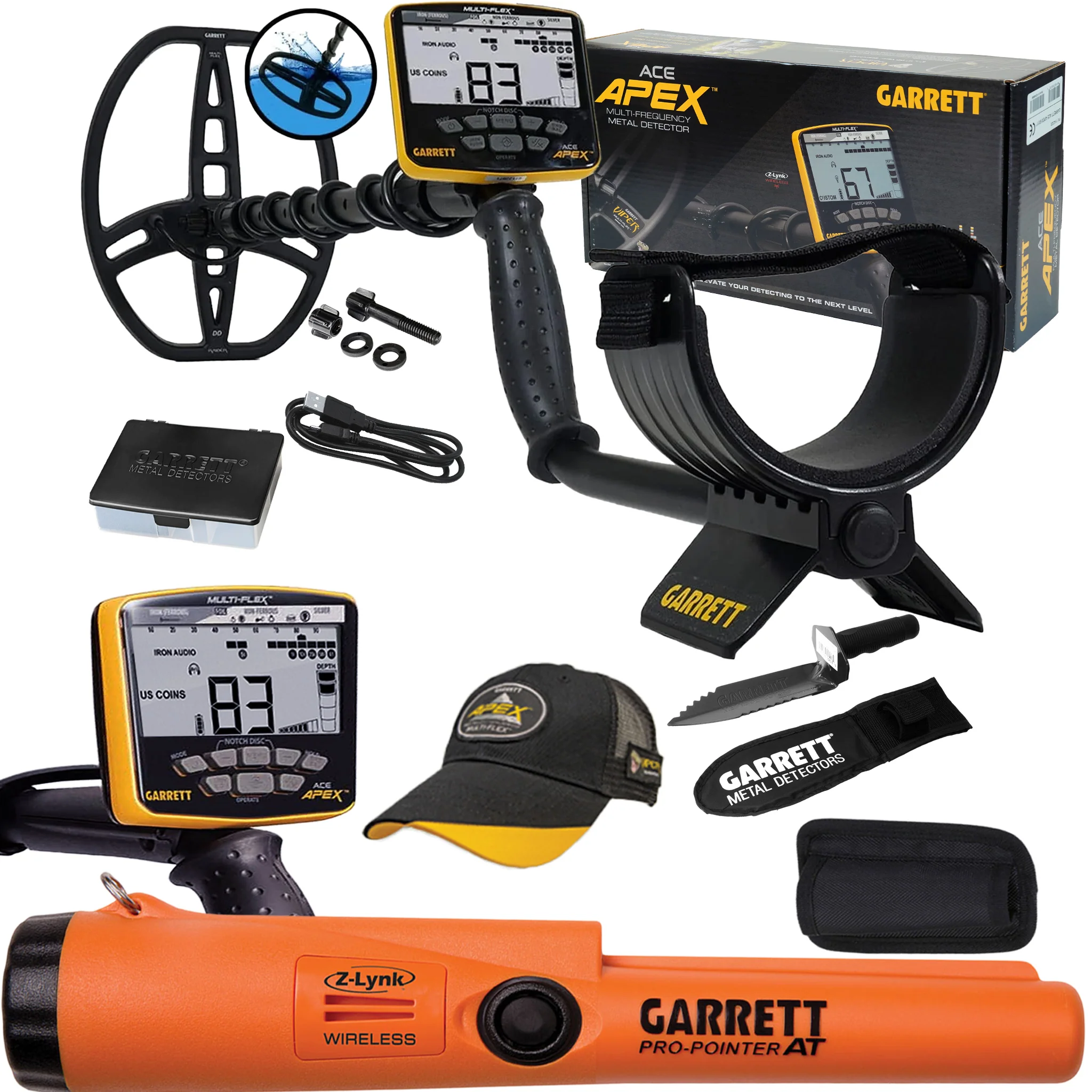 Garrett ACE APEX Metal Detector with 8.5 x 11 Multi-Flex Raider Coil Pinpointer Bundle - Image 1