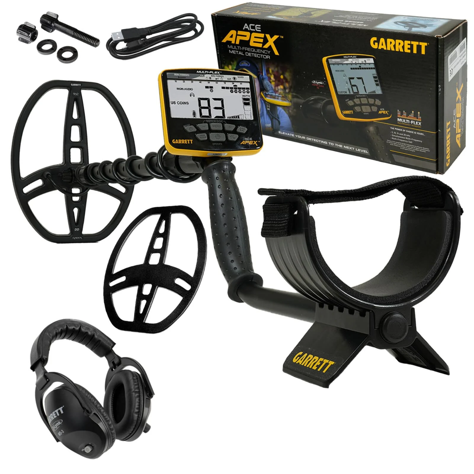 Garrett ACE APEX Metal Detector with 8.5 x 11 Multi-Flex Raider Coil and Z-Lynk Wireless Headphones - Military Discount - Image 1