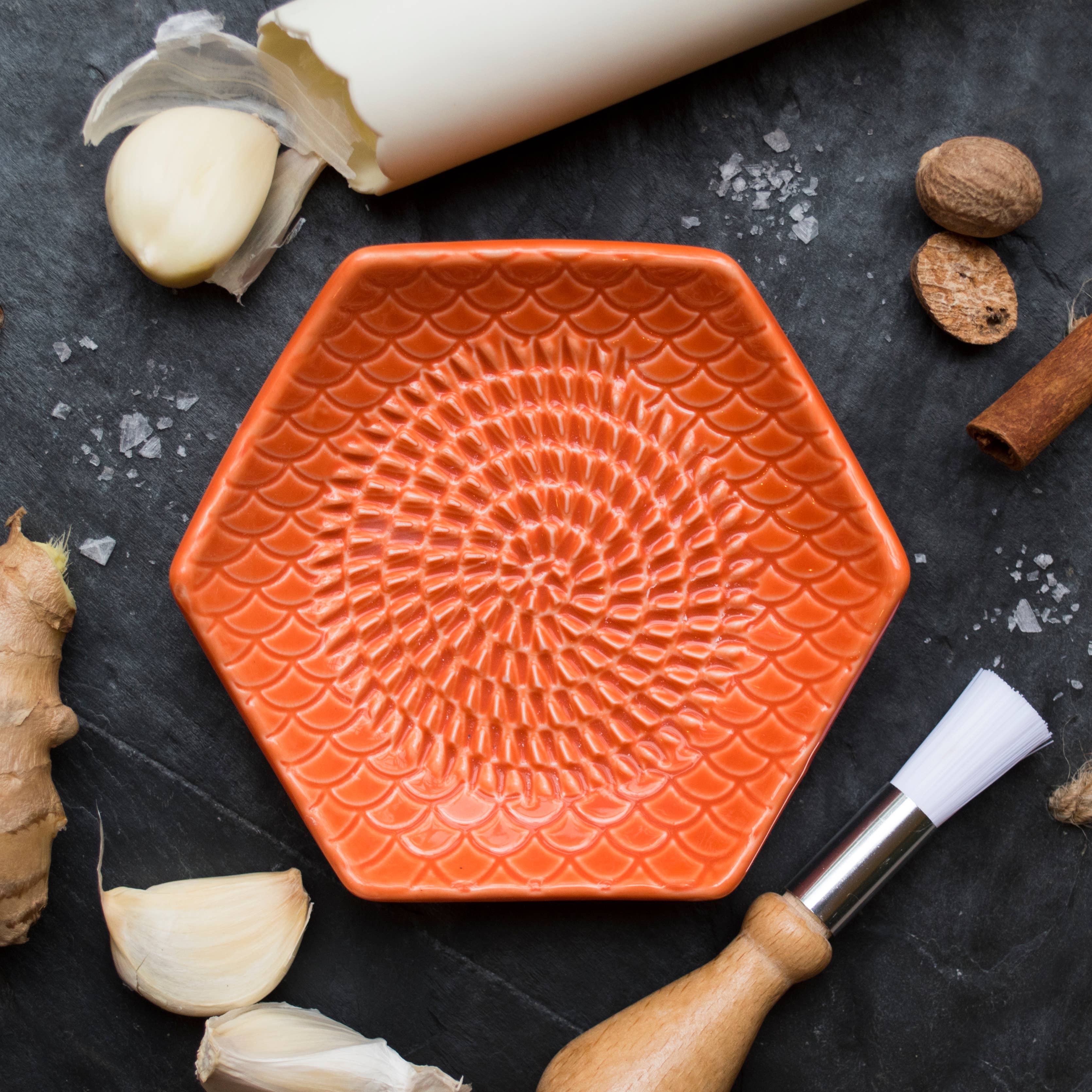Carrot Orange 3 Piece Set: Ceramic Grater, Peeler, Brush - Image 1