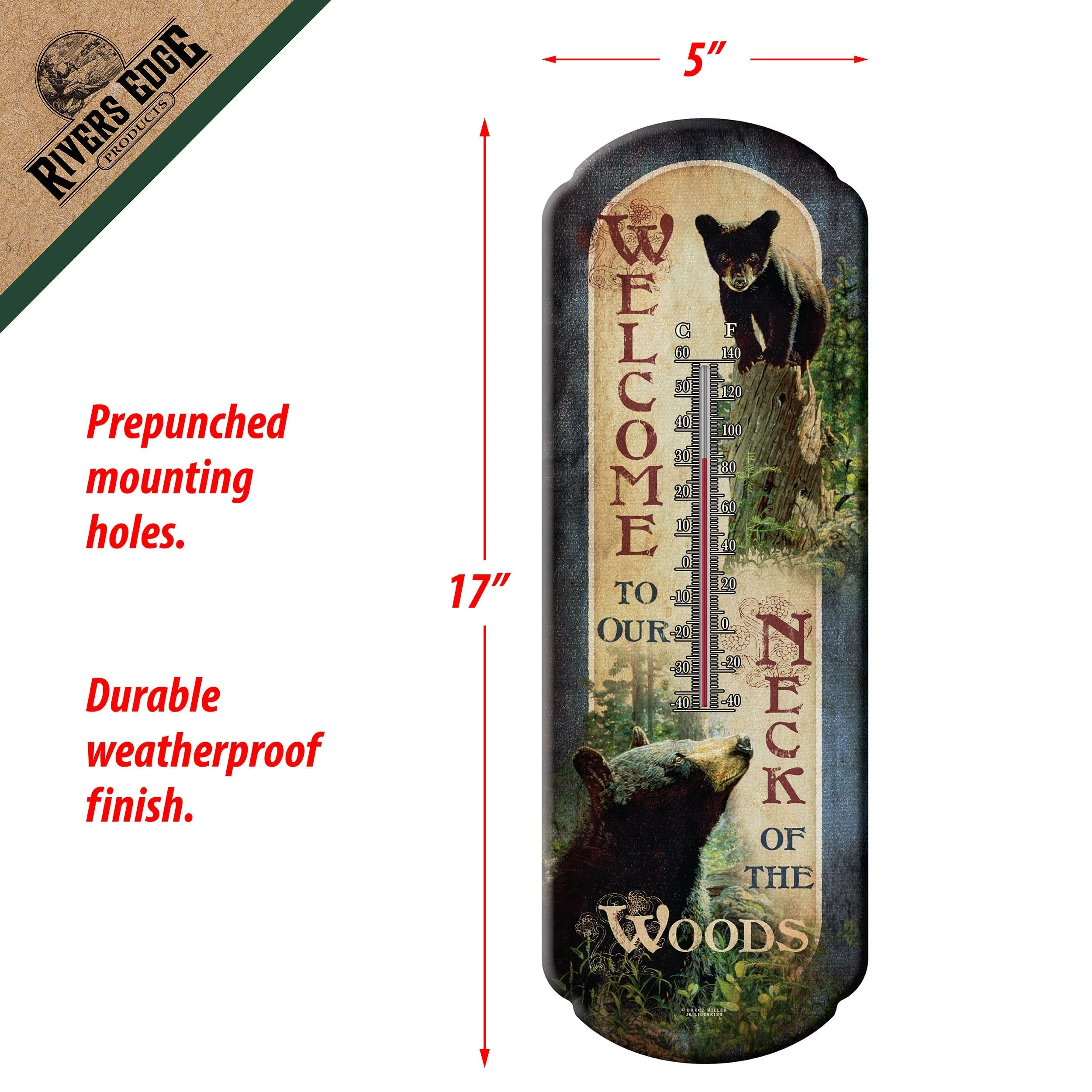Tin Thermometer-Bear Welcome - Image 2