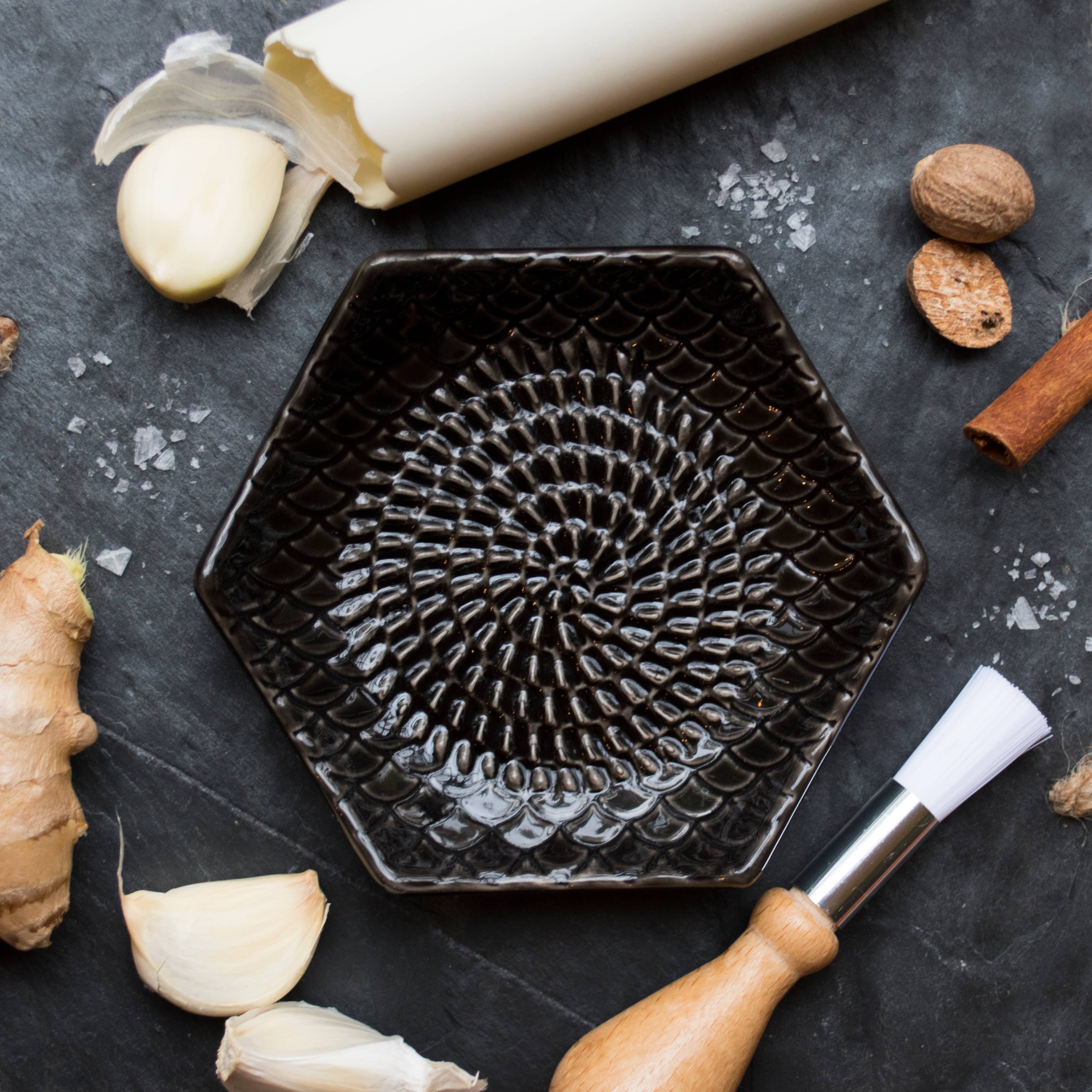 Charcoal 3 Piece Set: Ceramic Grater, Peeler, Brush - Image 1
