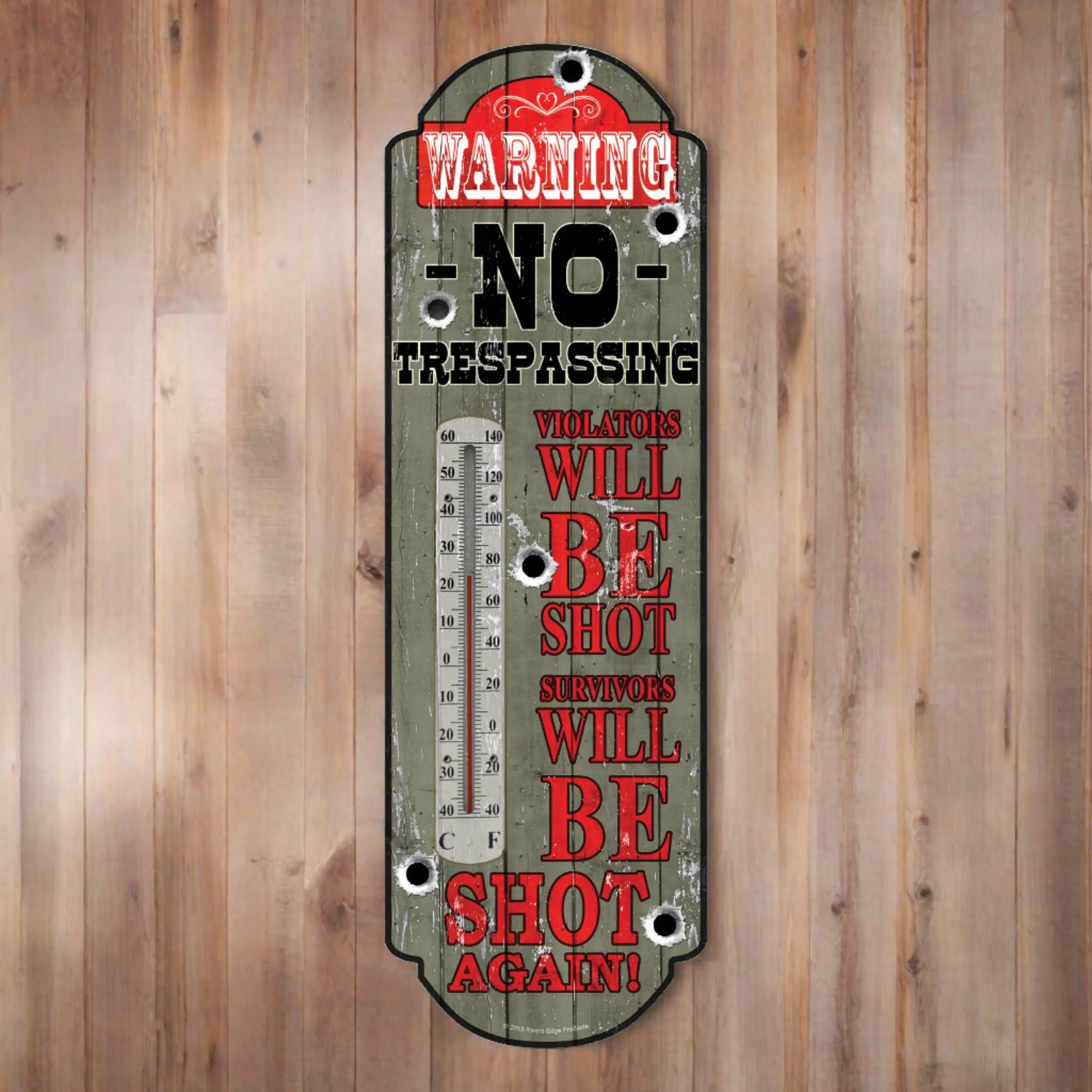 Tin Thermometer-No Trespassing
