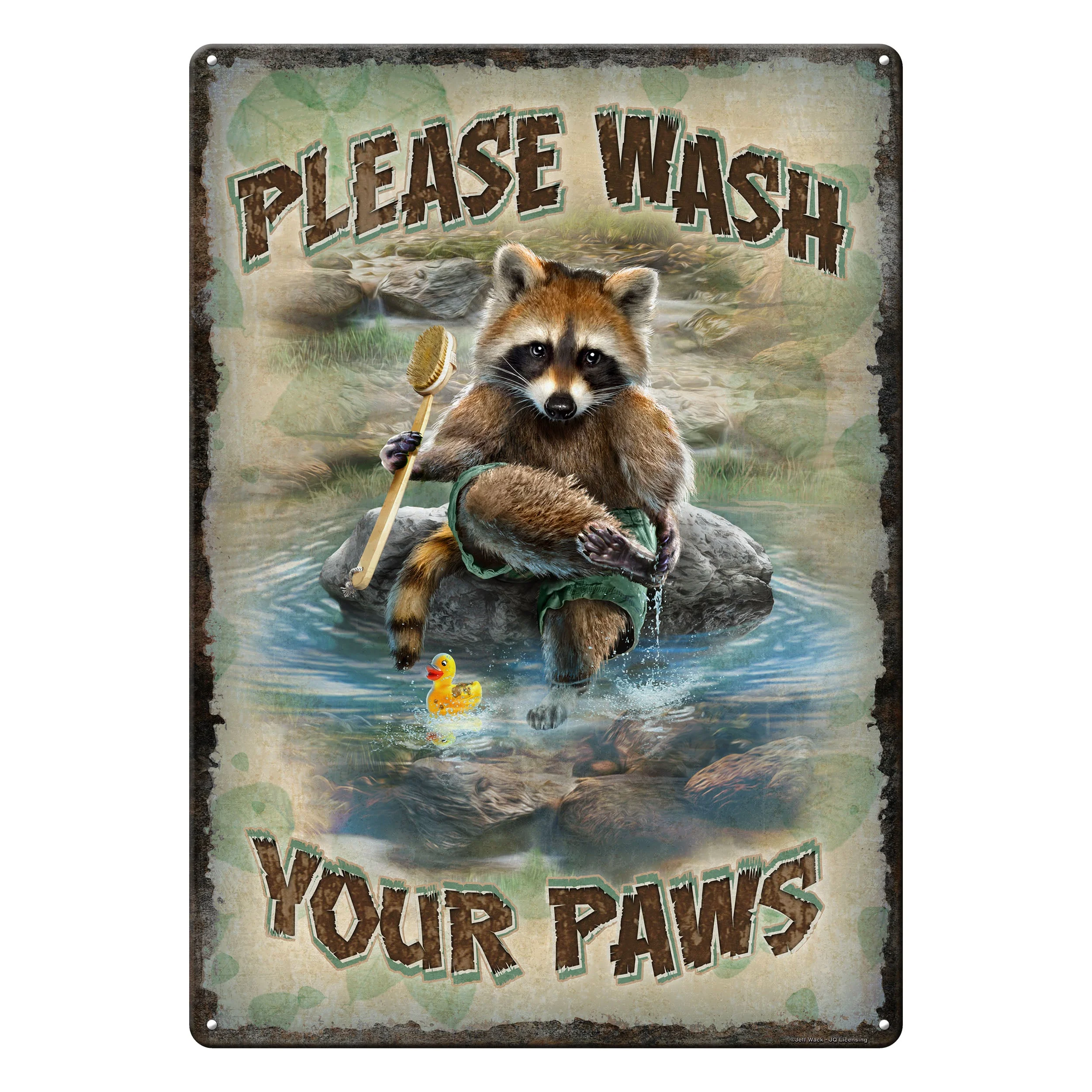 Tin Sign 12in x 17in-Wash Your Paws - Image 1