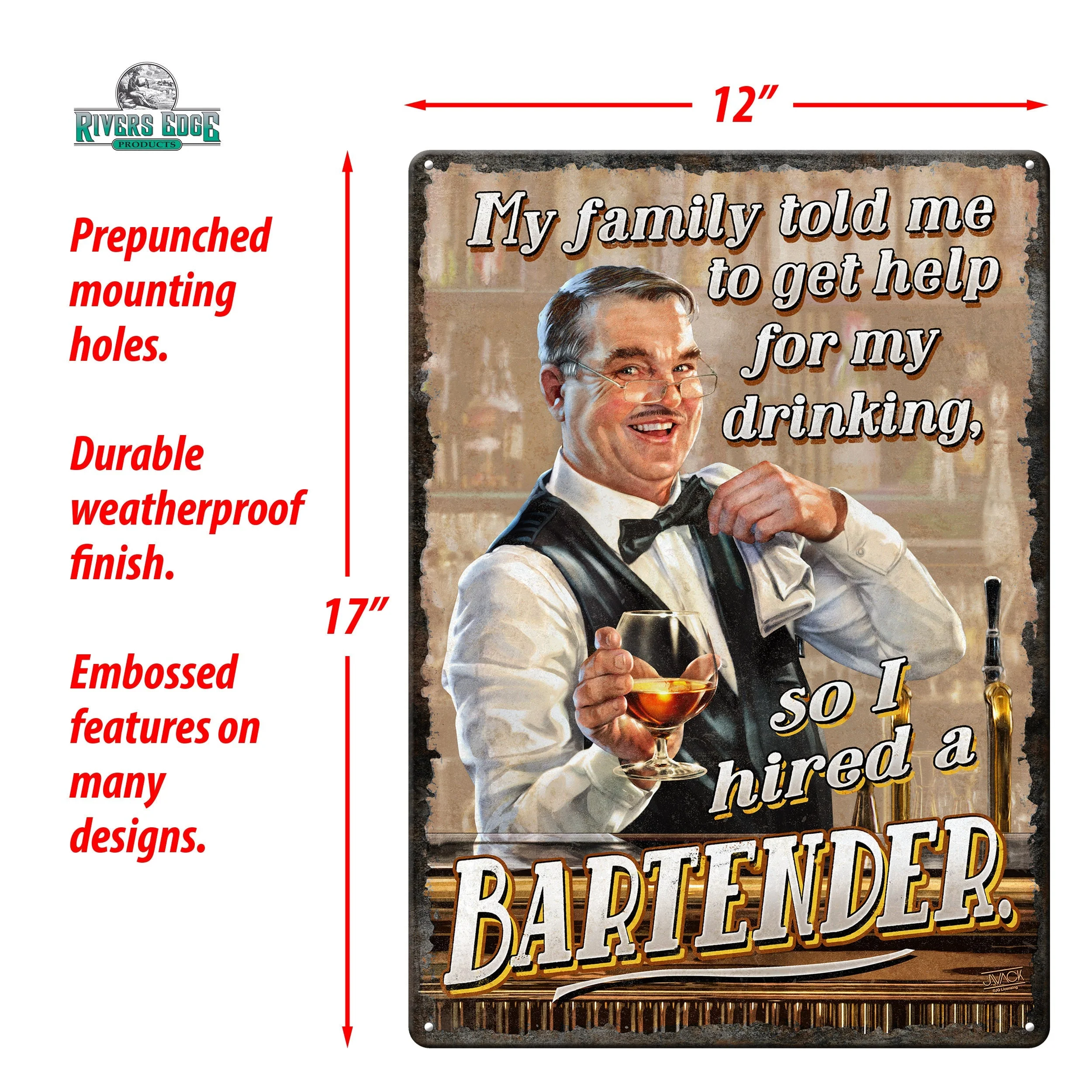 Tin Sign 12in x 17in-Hired Bartender - Image 3