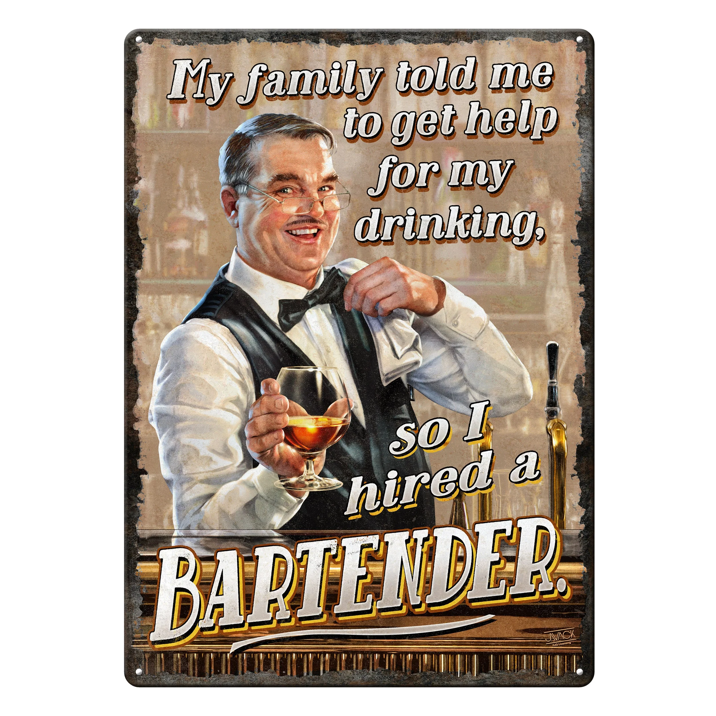 Tin Sign 12in x 17in-Hired Bartender - Image 1