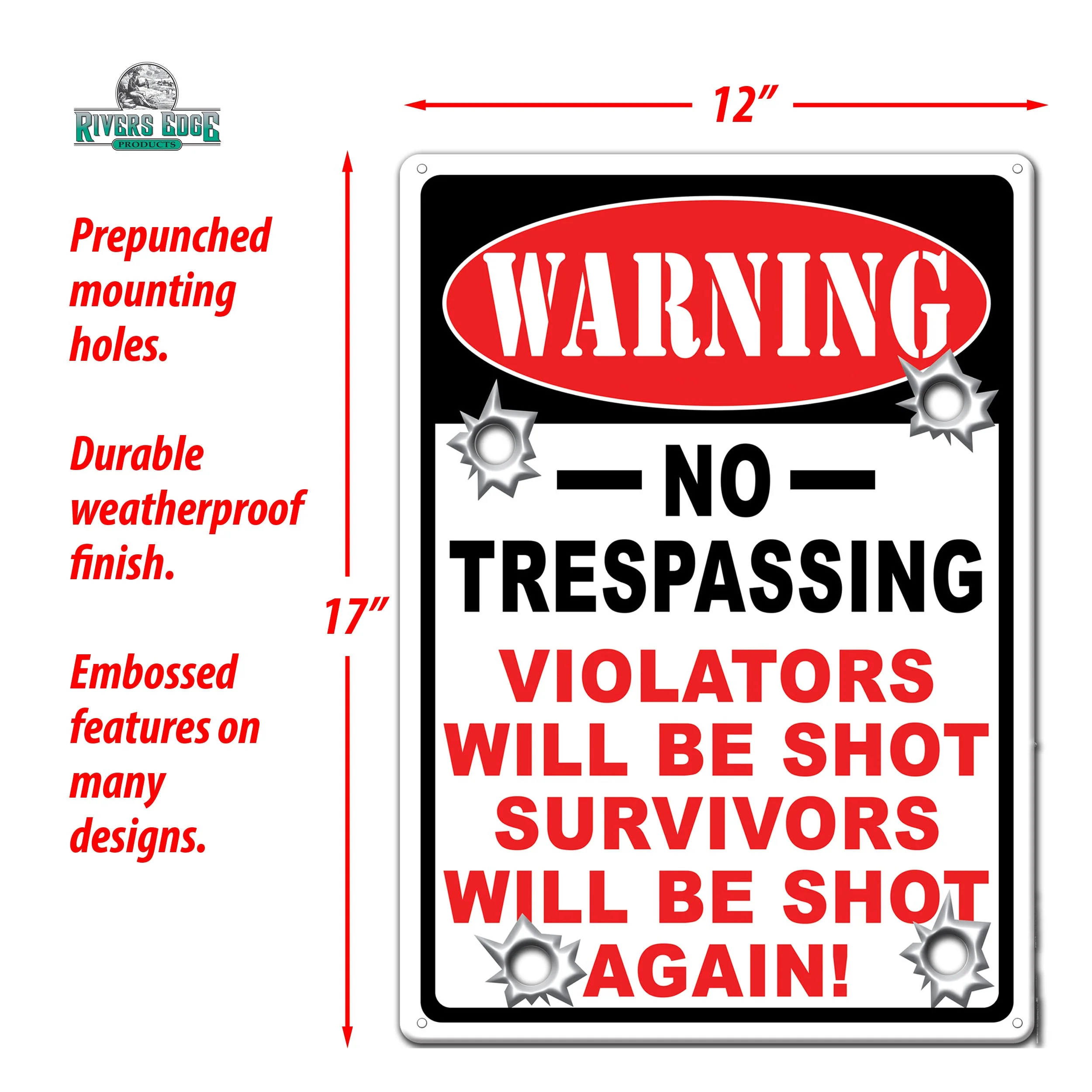 Tin Sign 12in x 17in-Warning No Trespassing - Image 2