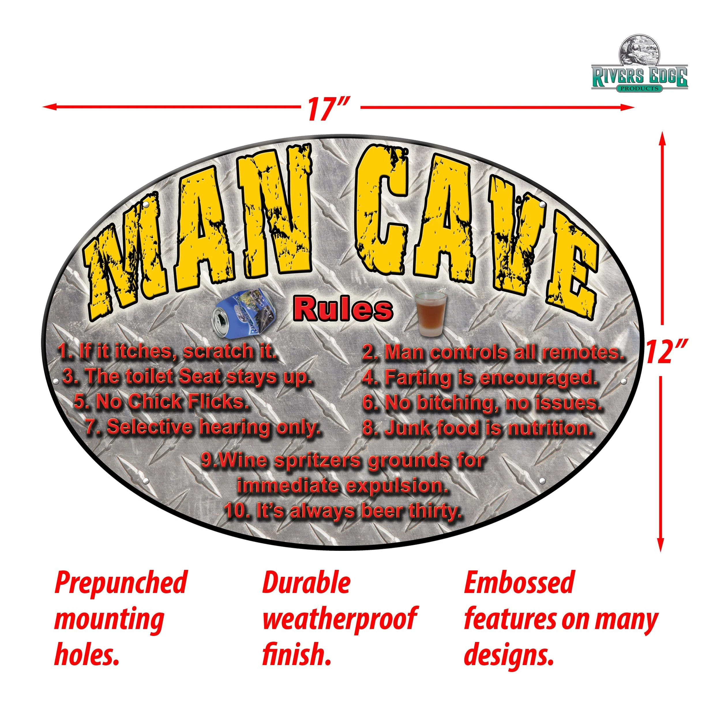 Tin Sign 12in x 17in-Man Cave Rules - Image 3