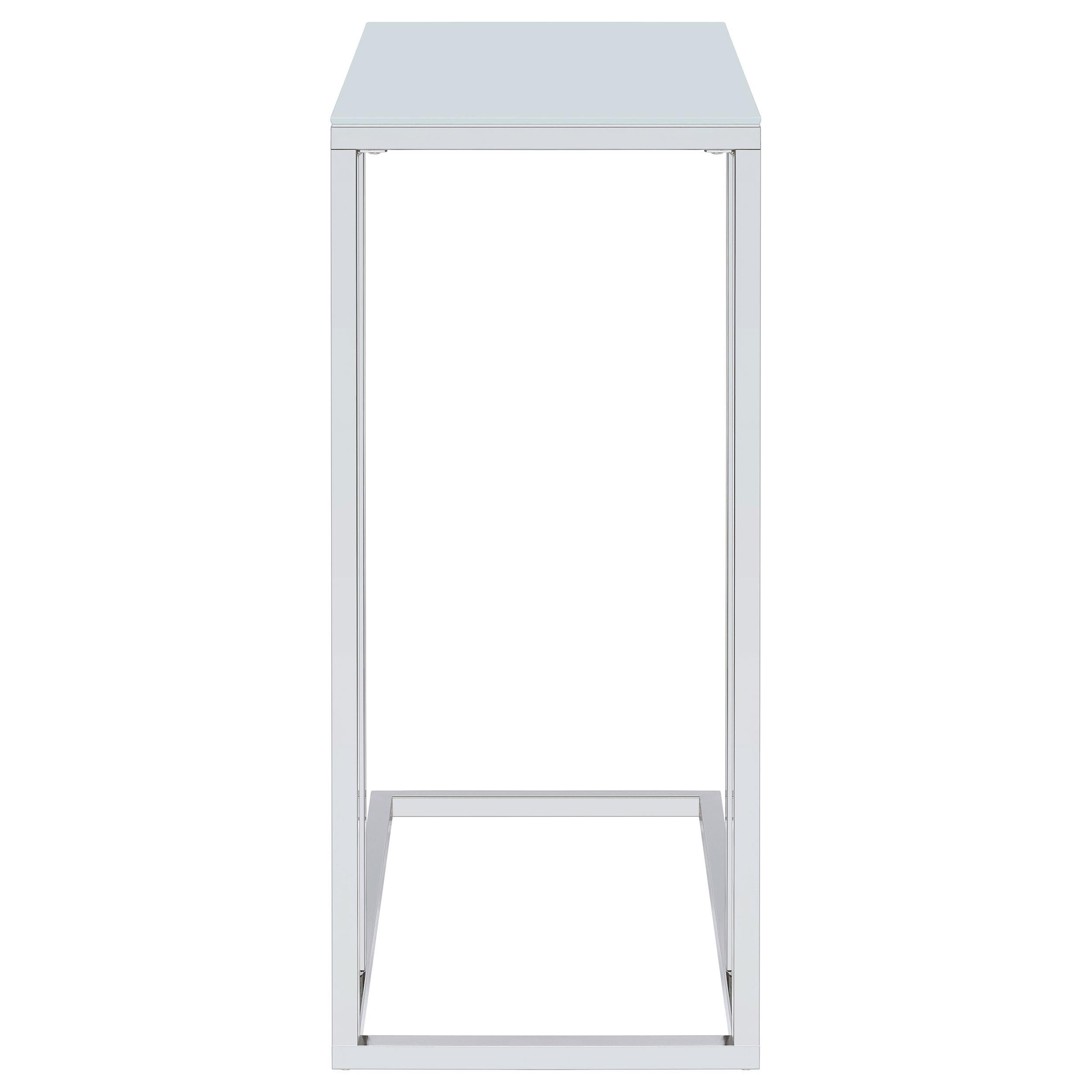 Coaster Furniture Stella 900250 White Glass Top C-Shaped Sofa Side Table - Chrome - Image 2