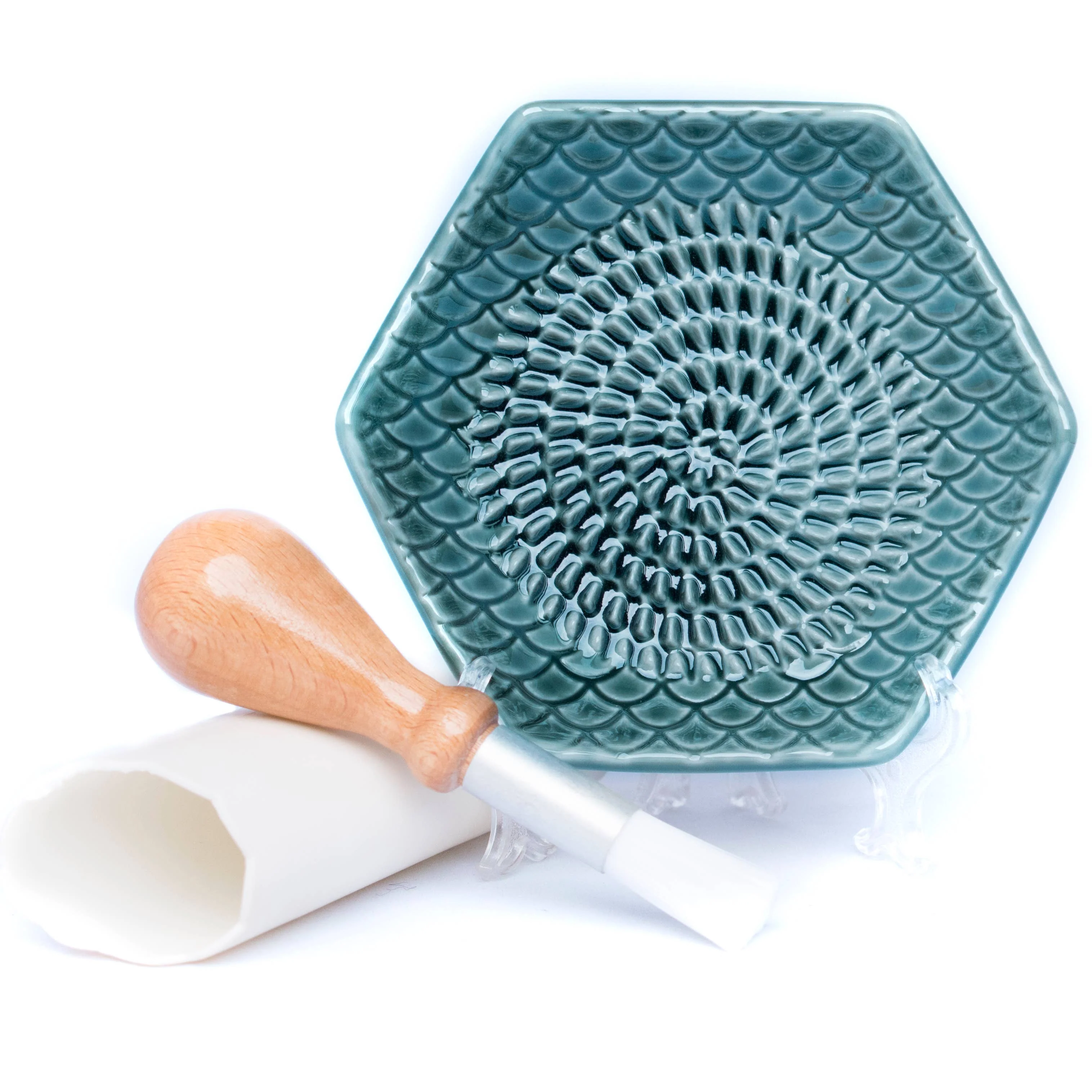 Teal 3 Piece Set: Ceramic Grater, Peeler, Brush - Image 2