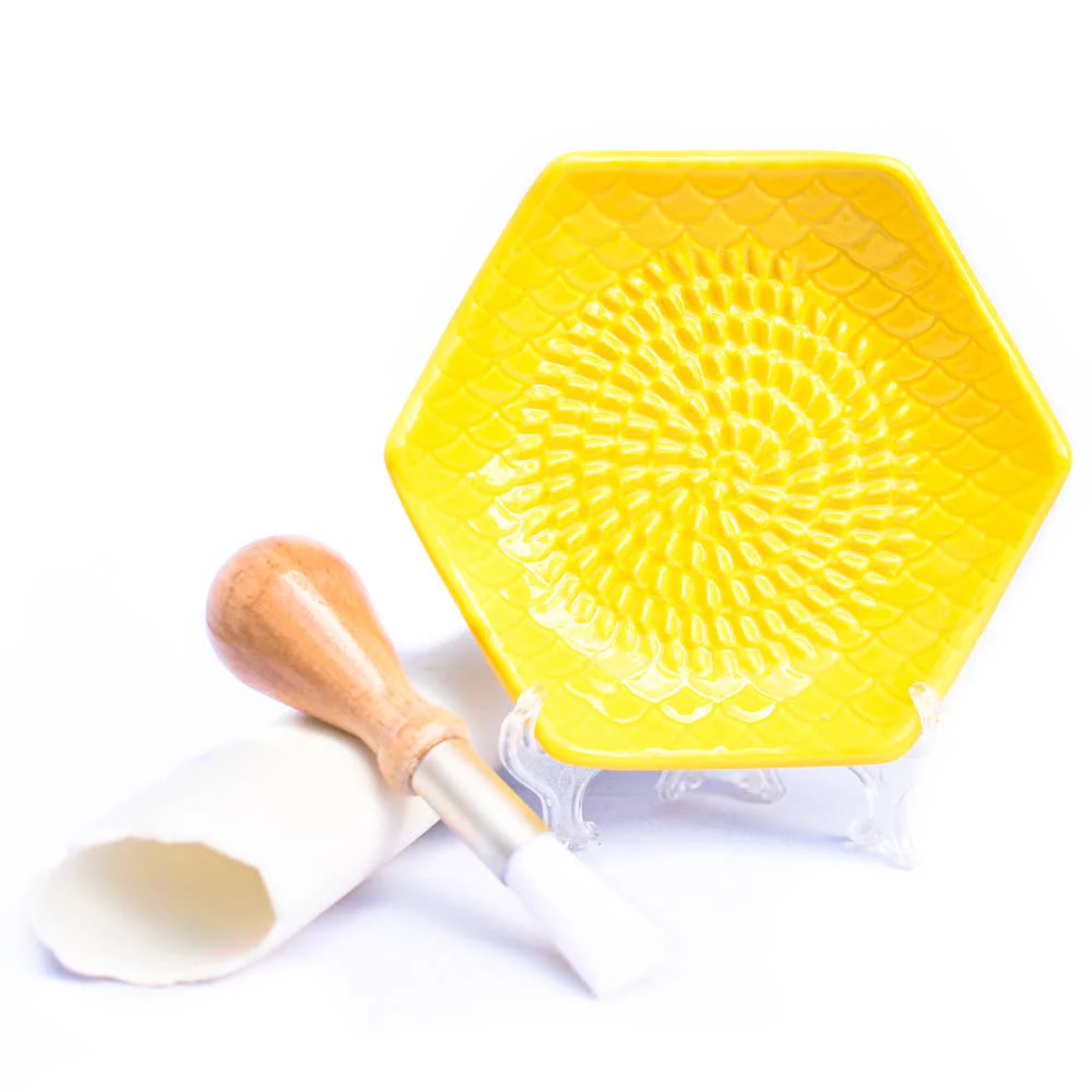 Lemon Yellow 3 Piece Set: Ceramic Grater, Peeler, Brush - Image 2