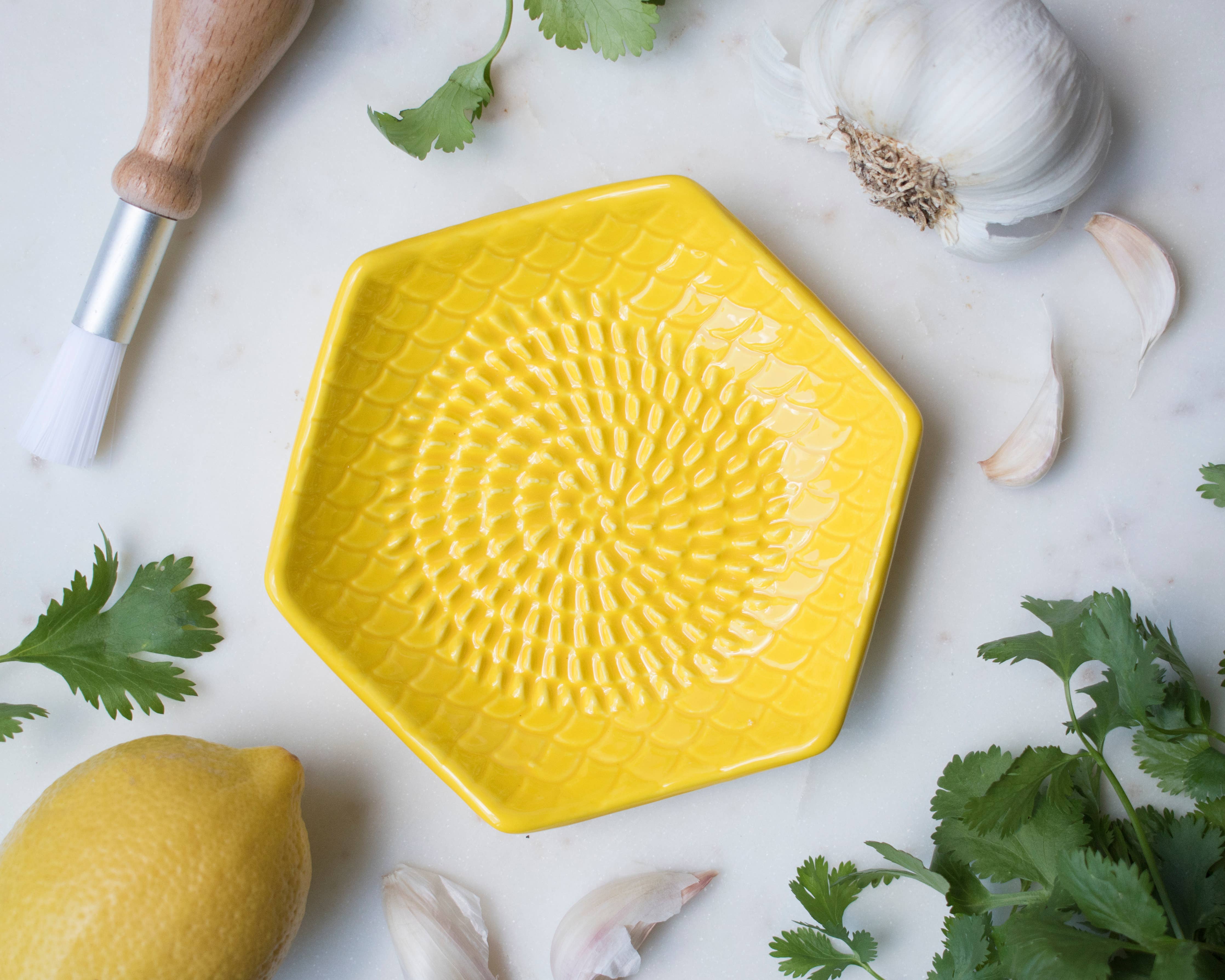 Lemon Yellow 3 Piece Set: Ceramic Grater, Peeler, Brush - Image 3
