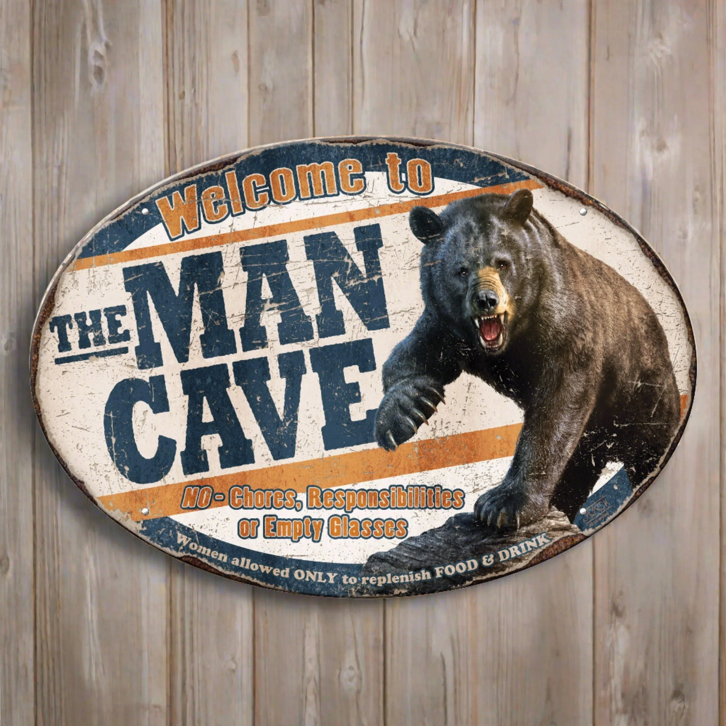 Tin Sign 12in x 17in-Bear Man Cave - Image 1