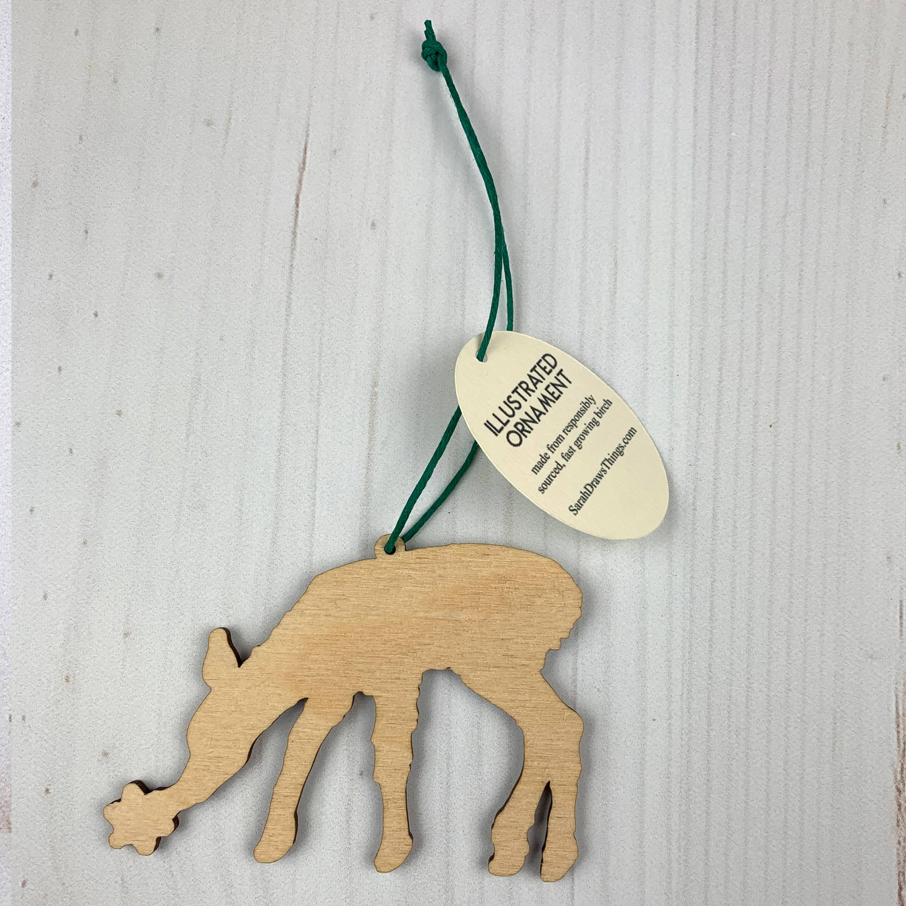Snow Deer - 3.5" illustrated wooden tree ornament - Image 3