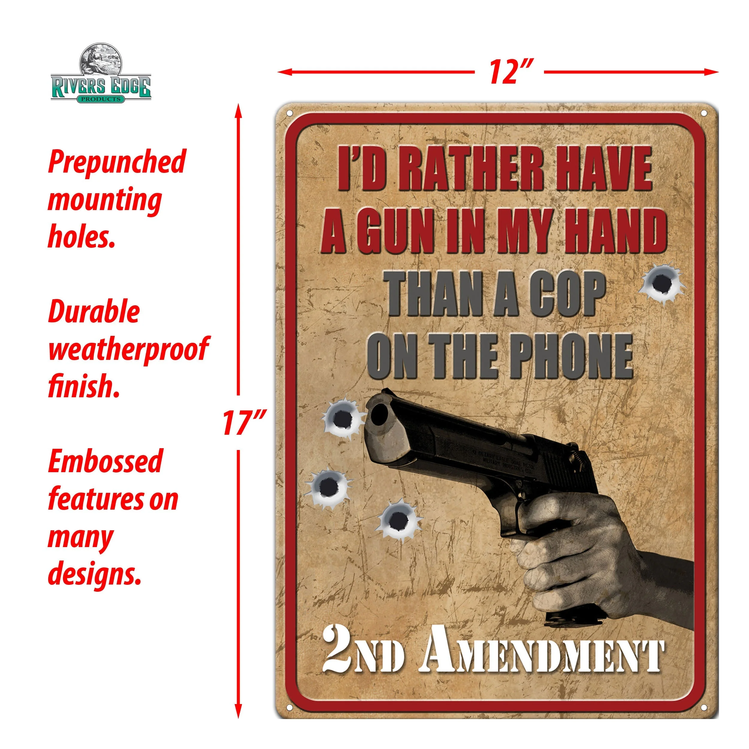 Tin Sign 12in x 17in-Rather Have a Gun - Image 2