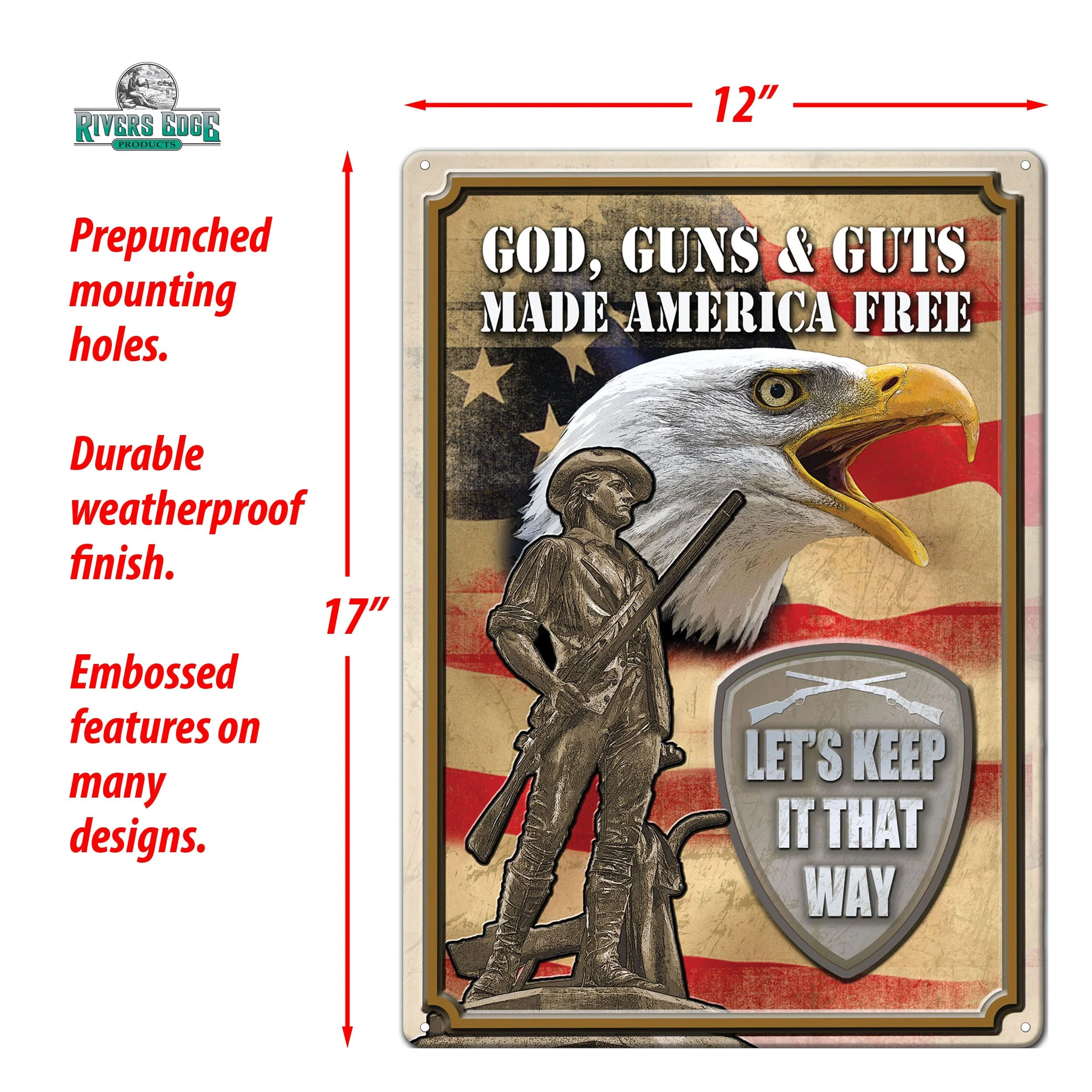 Tin Sign 12in x 17in-God Guns Guts - Image 2