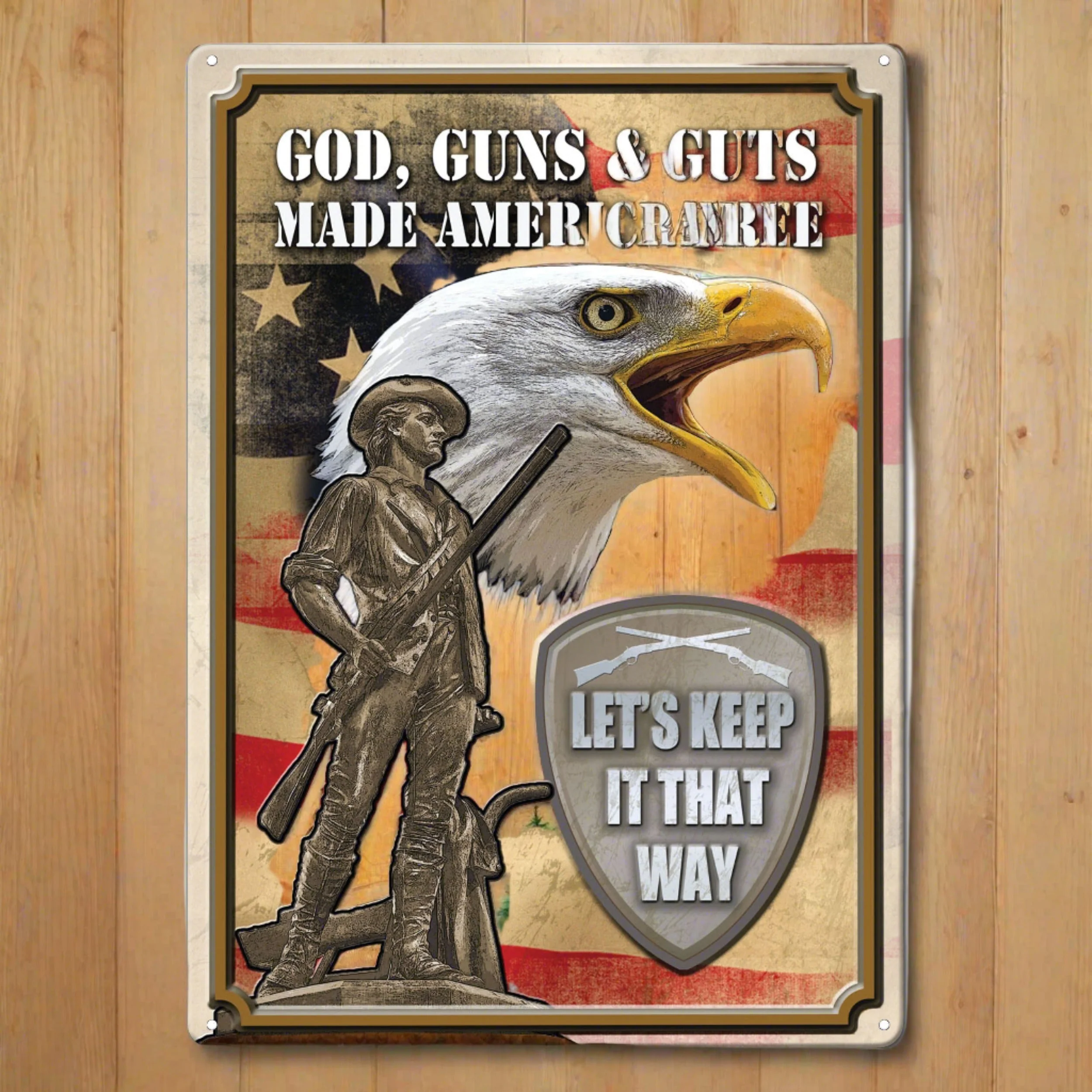 Tin Sign 12in x 17in-God Guns Guts - Image 1