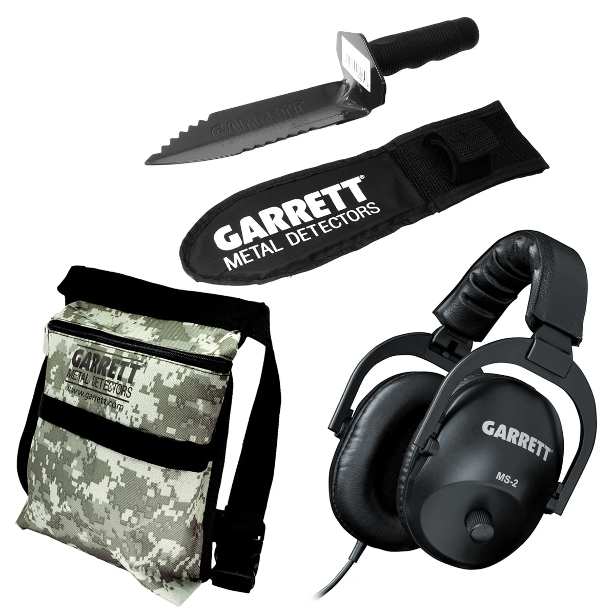 Garrett Edge Metal Detector Digger, Camo Finds Pouch and Master Sound II Headphones - Image 1