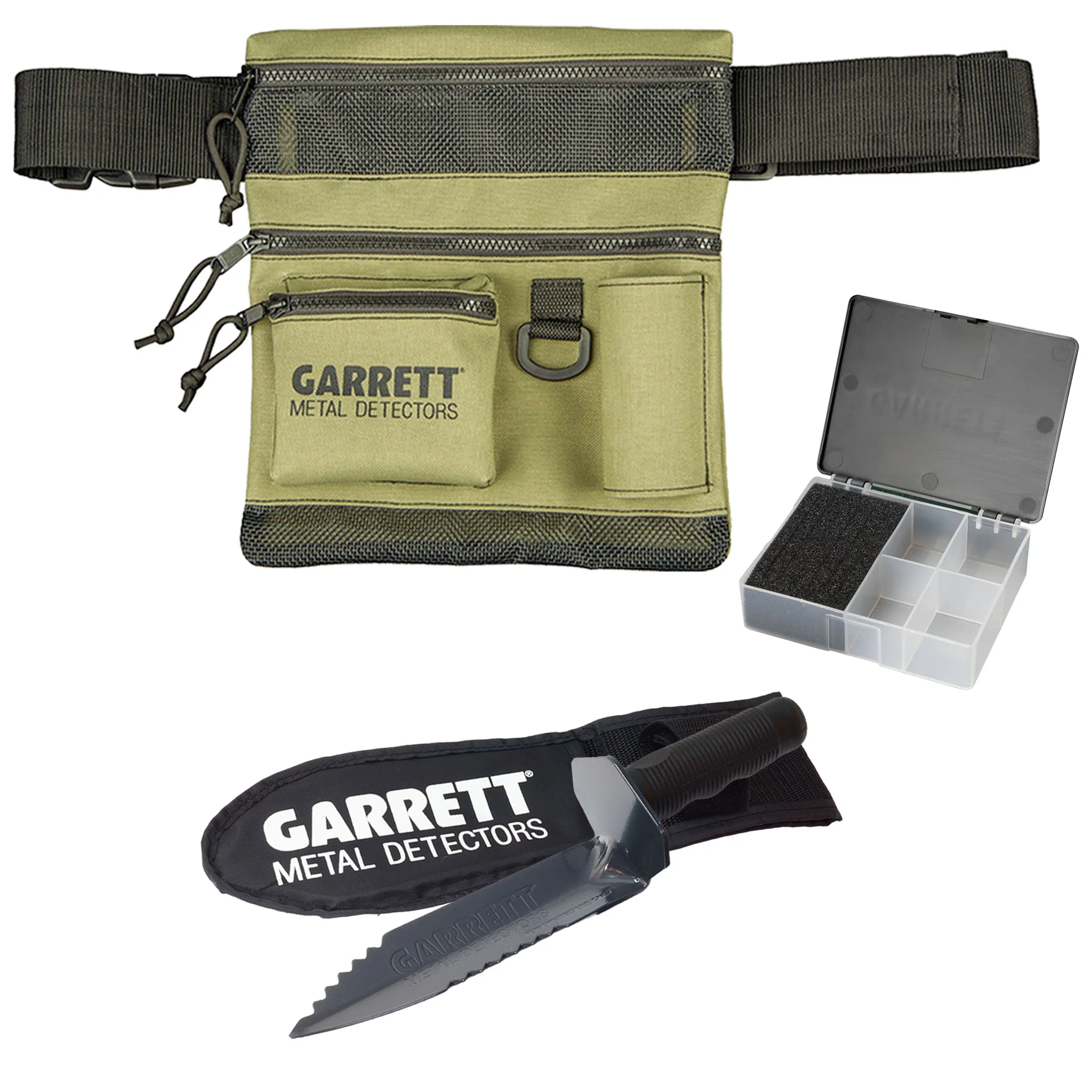 Garrett 3 Piece Multi-Use Accessory Kit - All Terrain Dig Pouch, Edge Digger, and Keepers Finds Box - Image 1