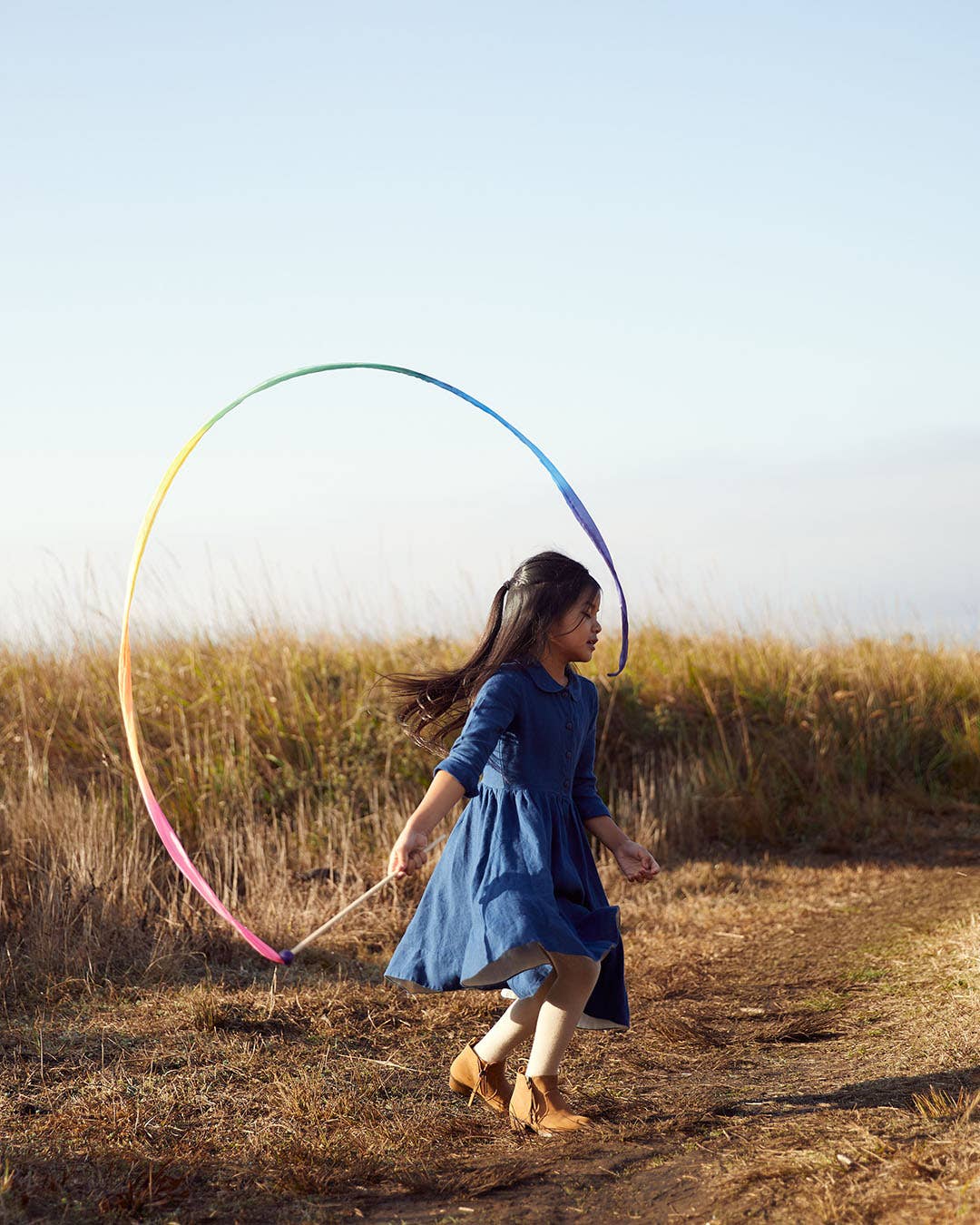 Rainbow Silk & Wood Streamer - Wand for Pretend Play - Image 3