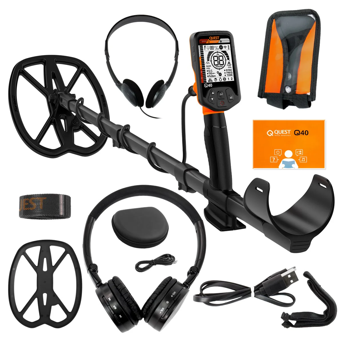 Quest Q40 Metal Detector with 11 x 9" Wide Scan TurboD Waterproof Search Coil (Open Box) - Image 1