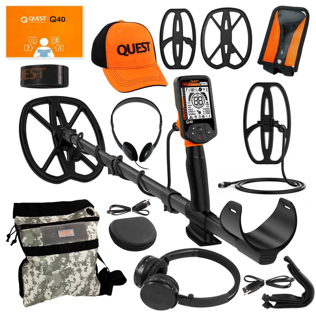 Quest Q40 Metal Detector Pack with 2 Coils, Hat, Wireless HP Pouch and Cover (Open Box) - Image 1