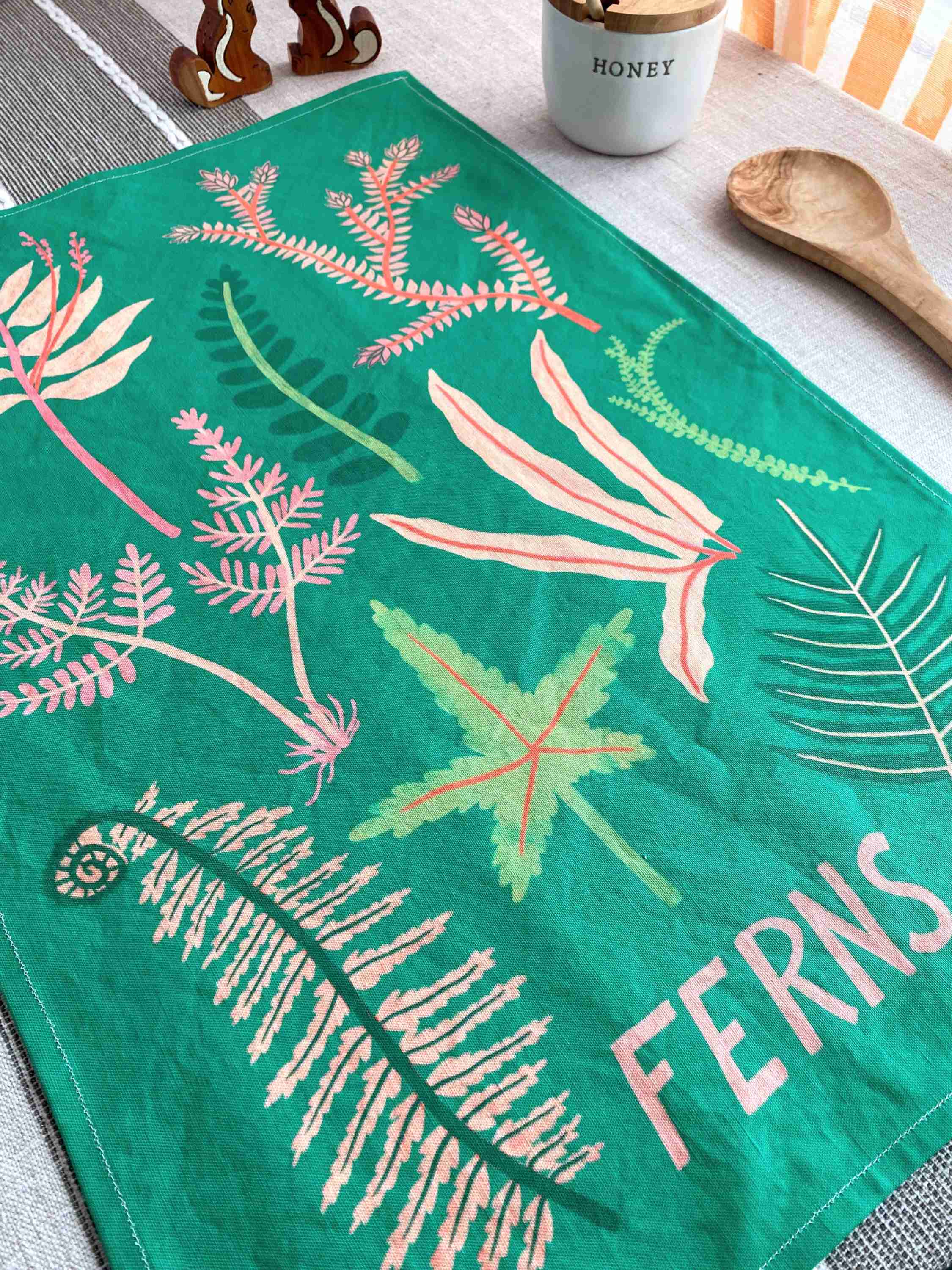 Pink & Green Ferns Tea Towel - Image 3
