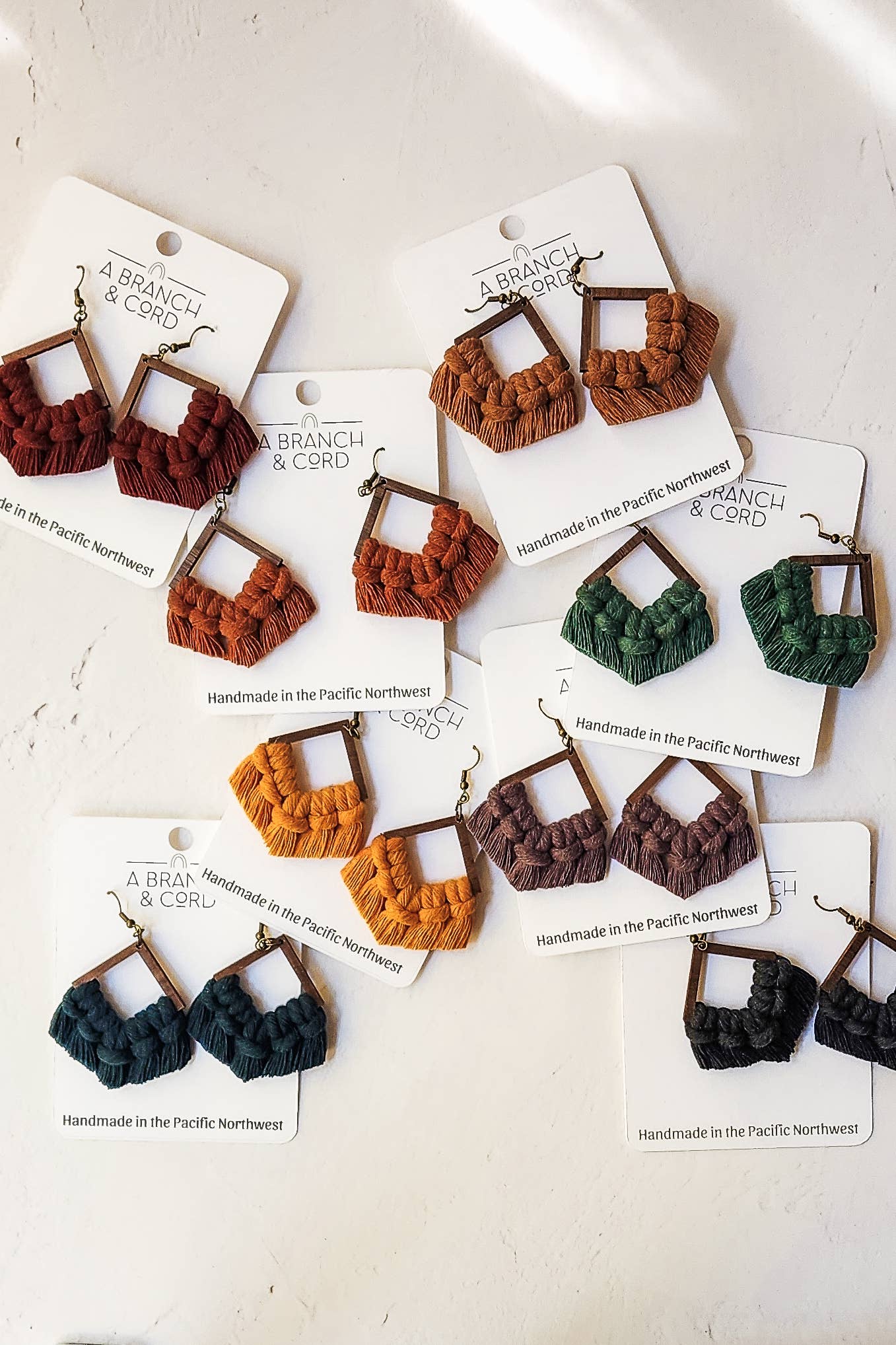 Macrame Fringe Earrings - Diamond - Fall Colors: Caramel - Image 3