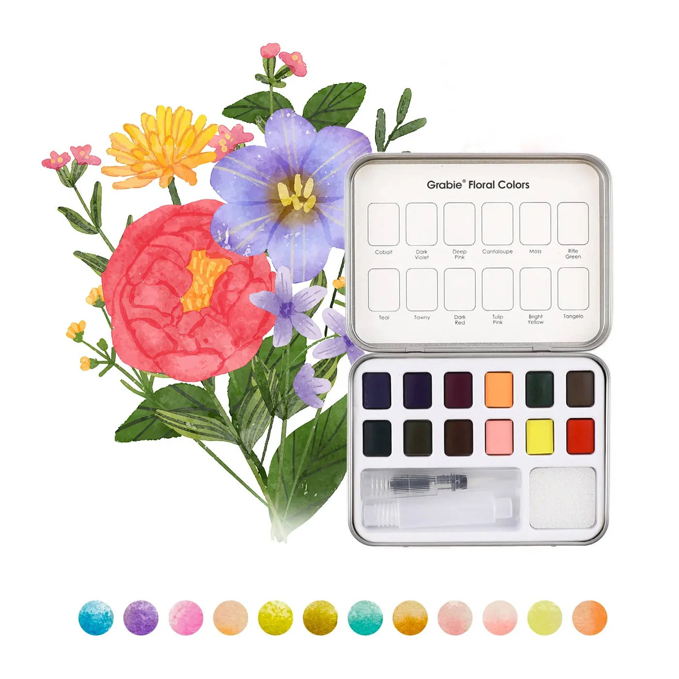 Watercolor Pocket Set Of 12 With Brush - Floral Colors - Image 1