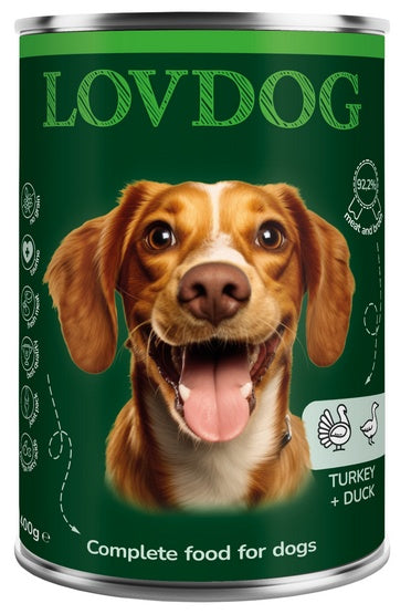 Lovdog Turkey & Duck puszka 400g – wysoka zawartość mięsa bez zbóż