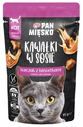 Pan Mięsko karma mokra dla kota – kawałki kurczaka i krewetek w sosie
